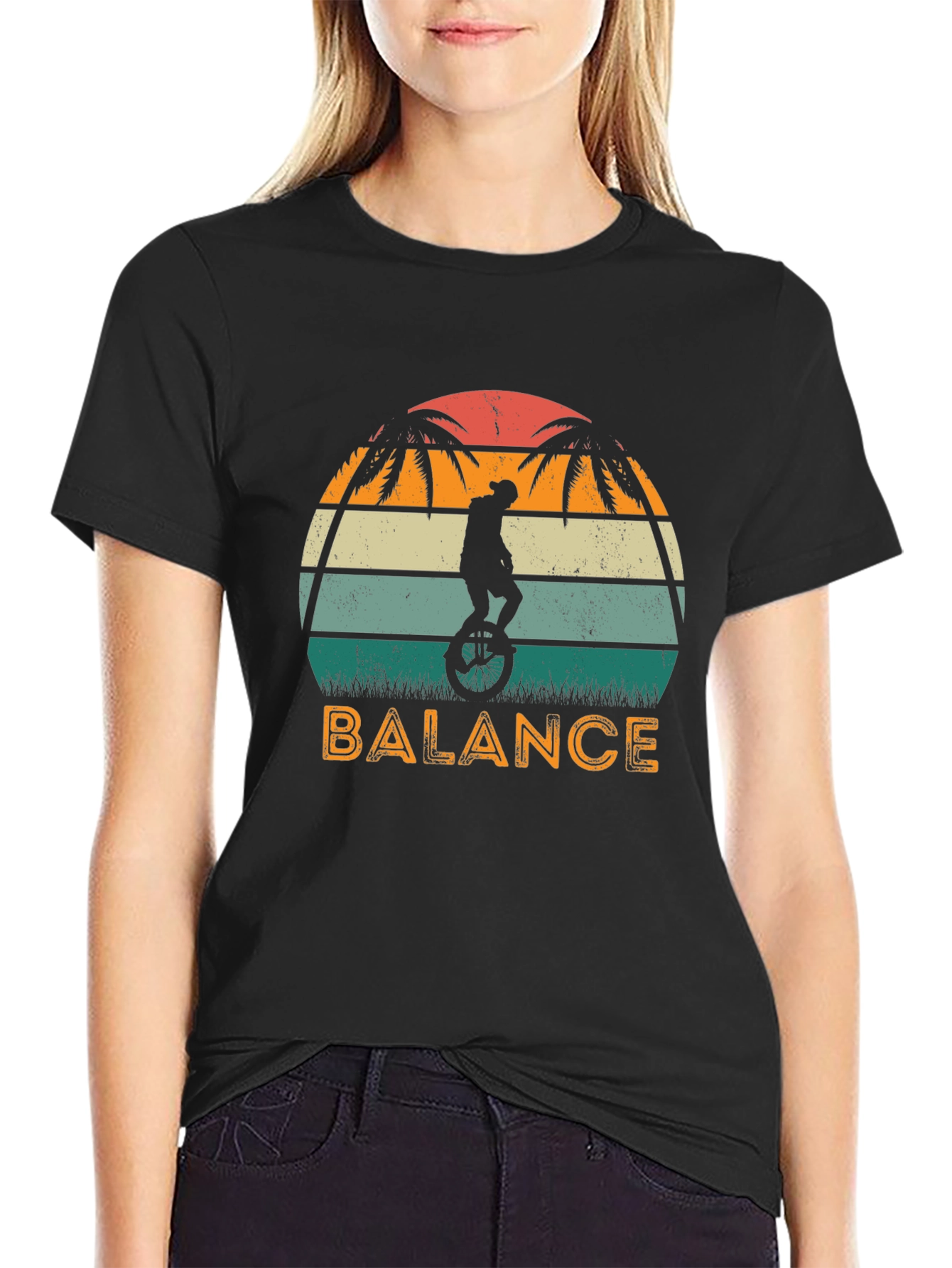 Black Retro Balance Unicycle Graphic T-Shirt view 2