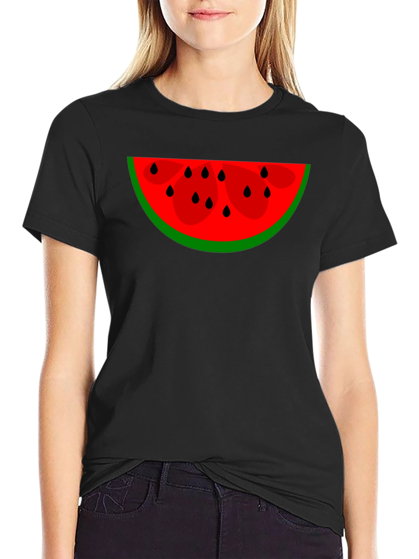 Black Watermelon Slice Graphic Tee - Black Cotton Blend view 2