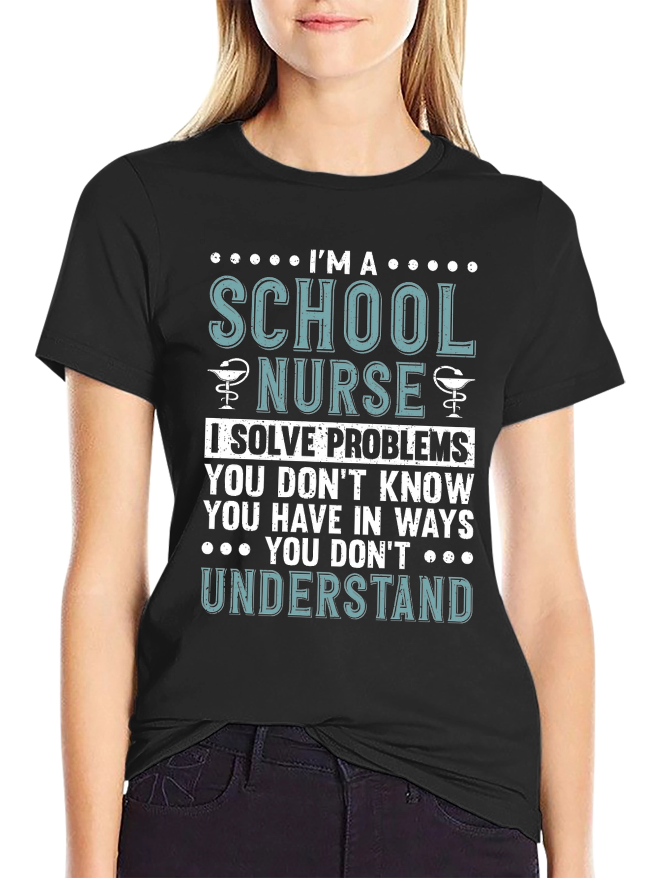 Black School Nurse Graphic T-Shirt - I Solve Problems Tee view 2