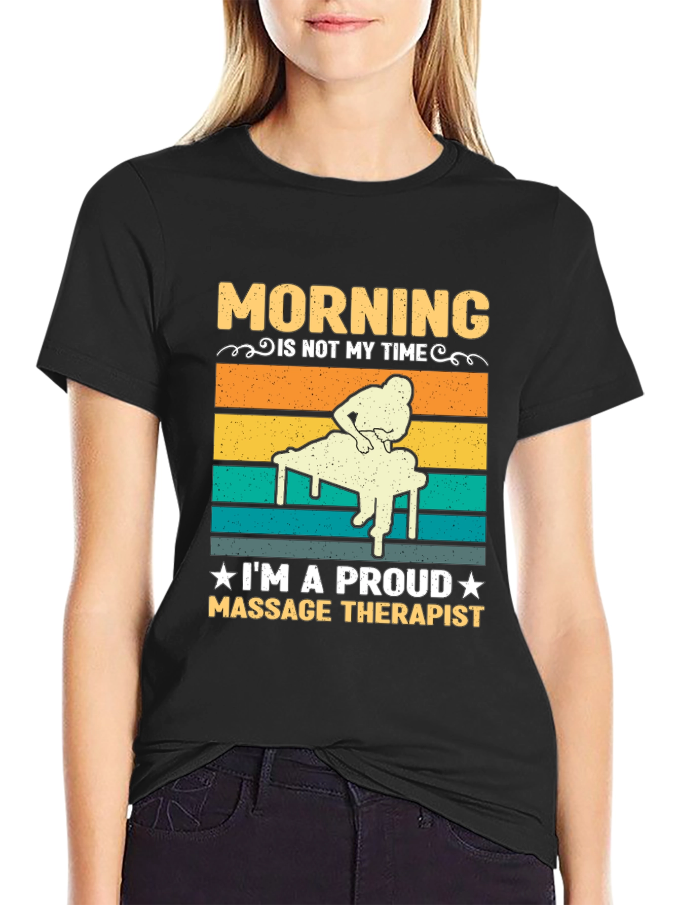 Black Massage Therapist T-Shirt - Morning Not My Time view 2