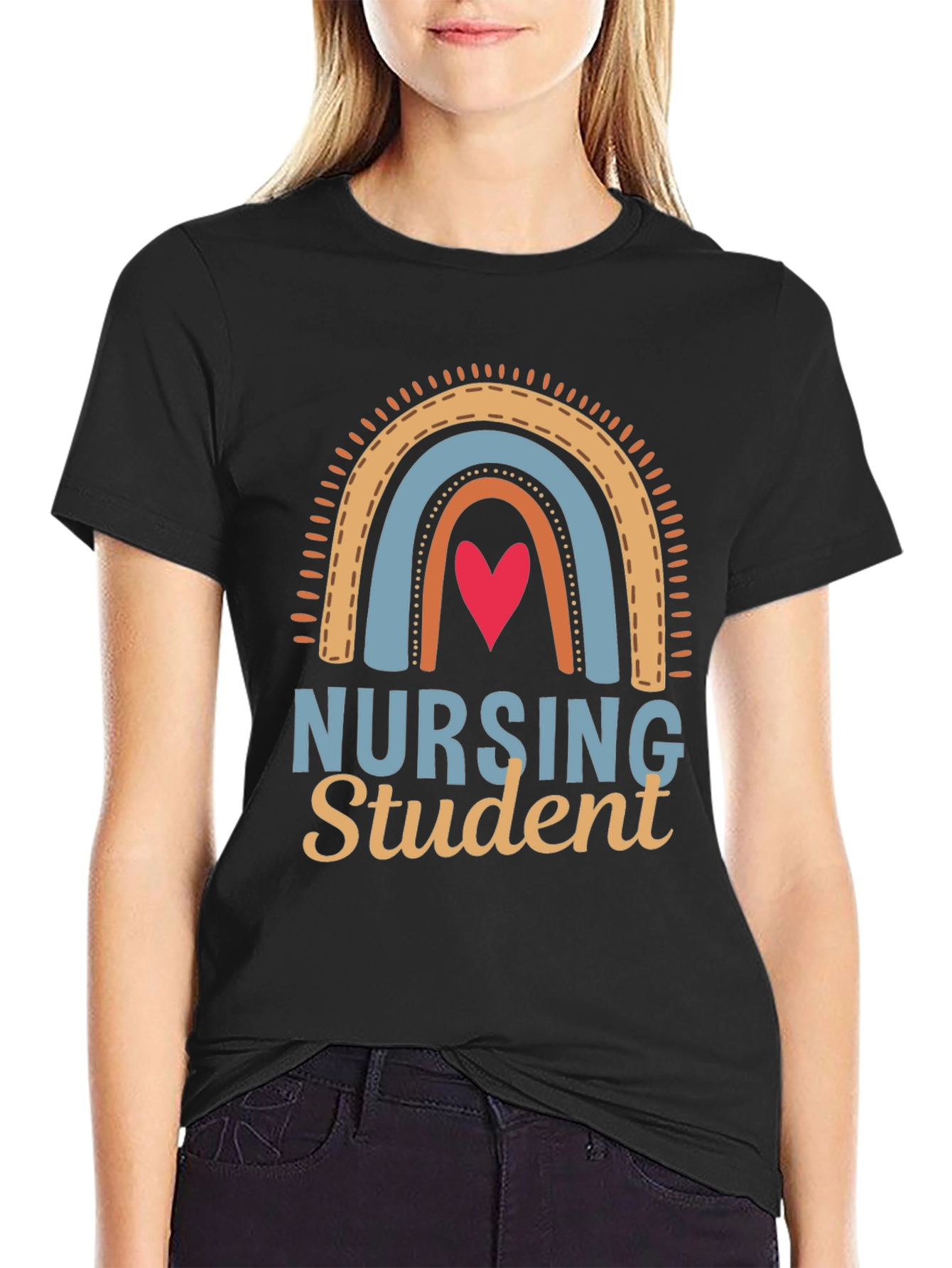 Black Nursing Student Rainbow Graphic Tee view 2