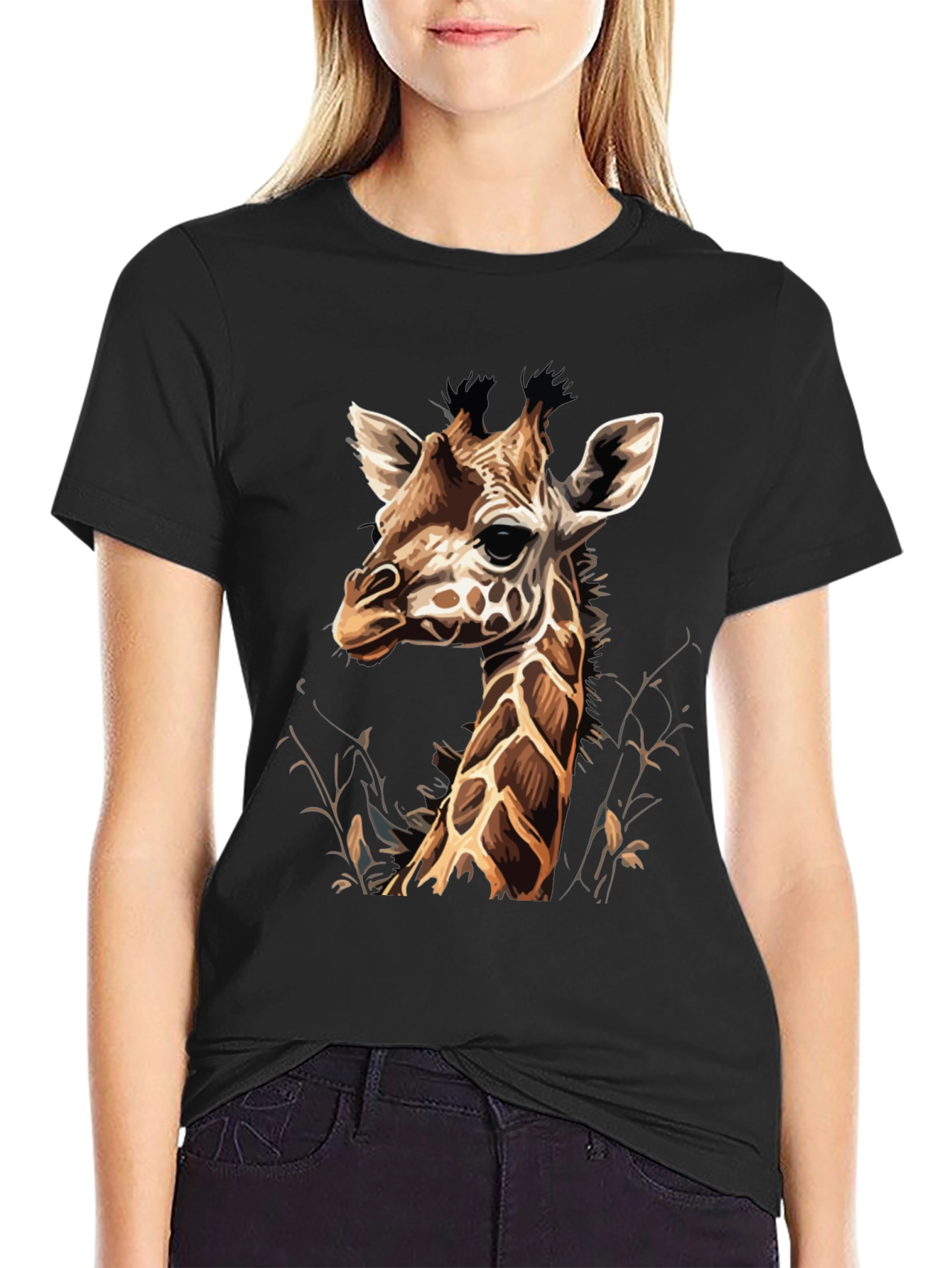 Black Giraffe Graphic Tee - Unique Animal Print T-Shirt view 2