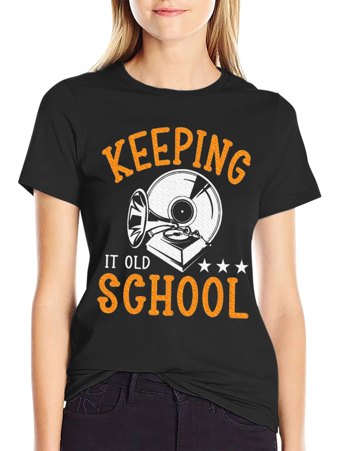 Black Keeping It Old School Tee - Vintage Record Player Design view 2