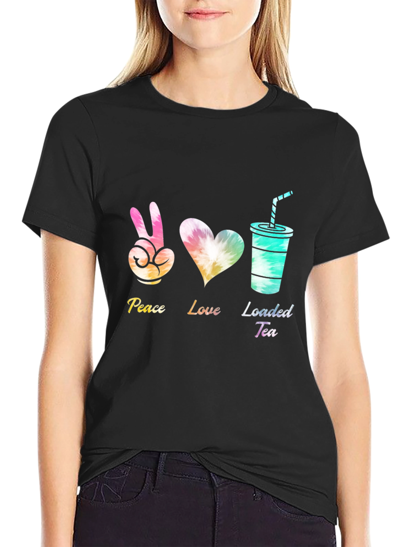 Black Peace Love Loaded Tea Black T-Shirt view 2