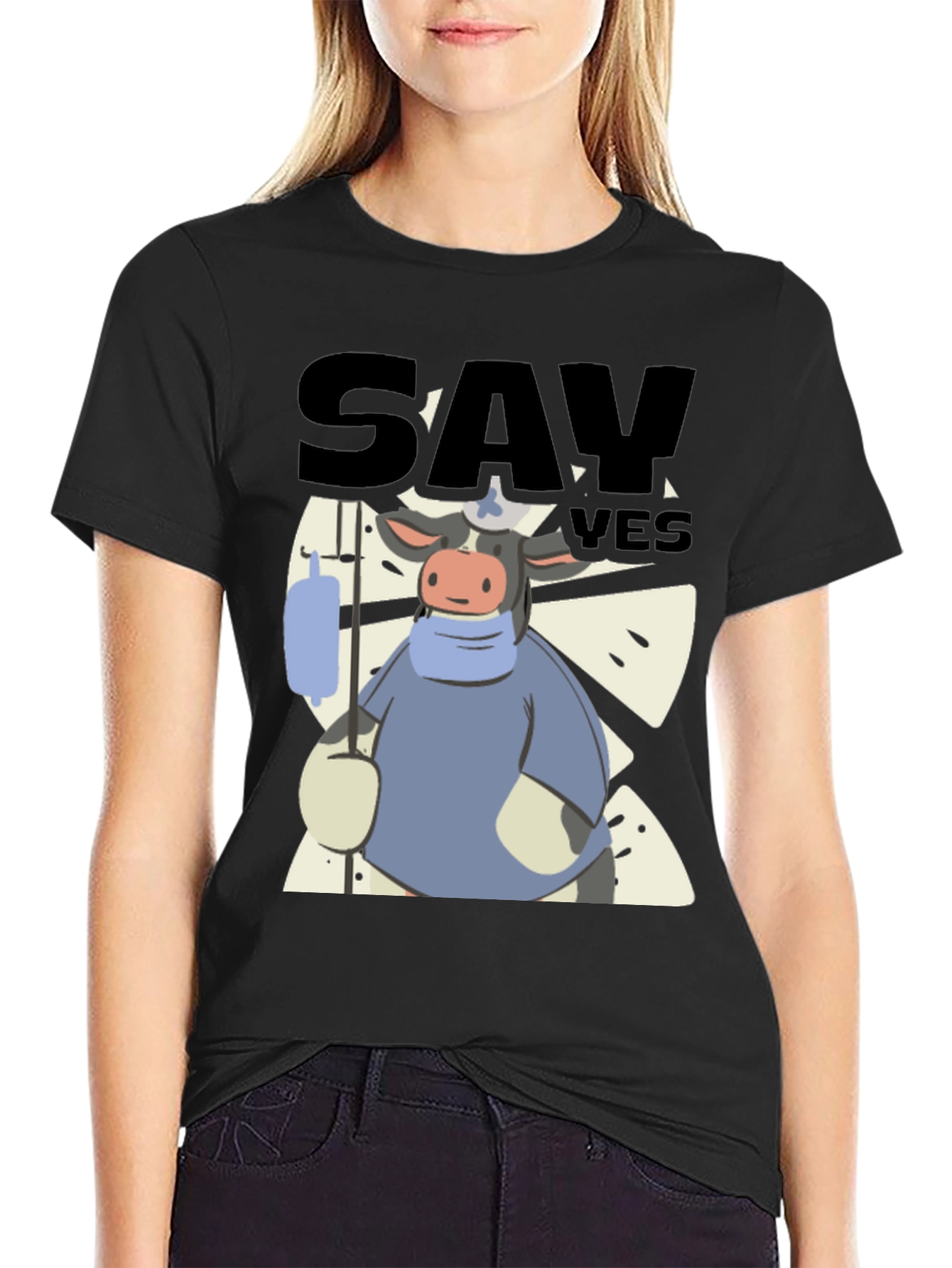 Black Say Yes Cow T-Shirt view 2