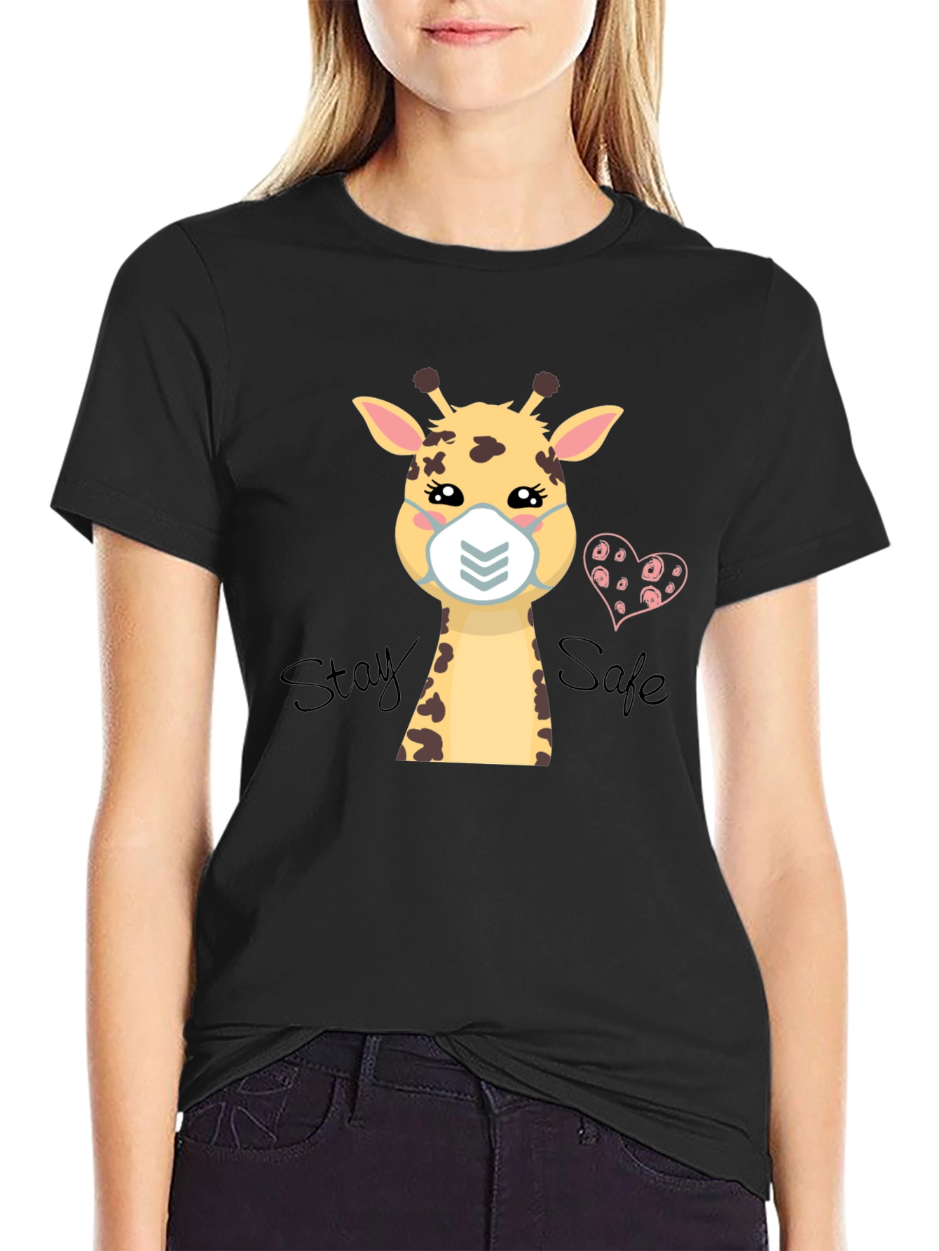 Black Stay Safe Giraffe T-Shirt view 2