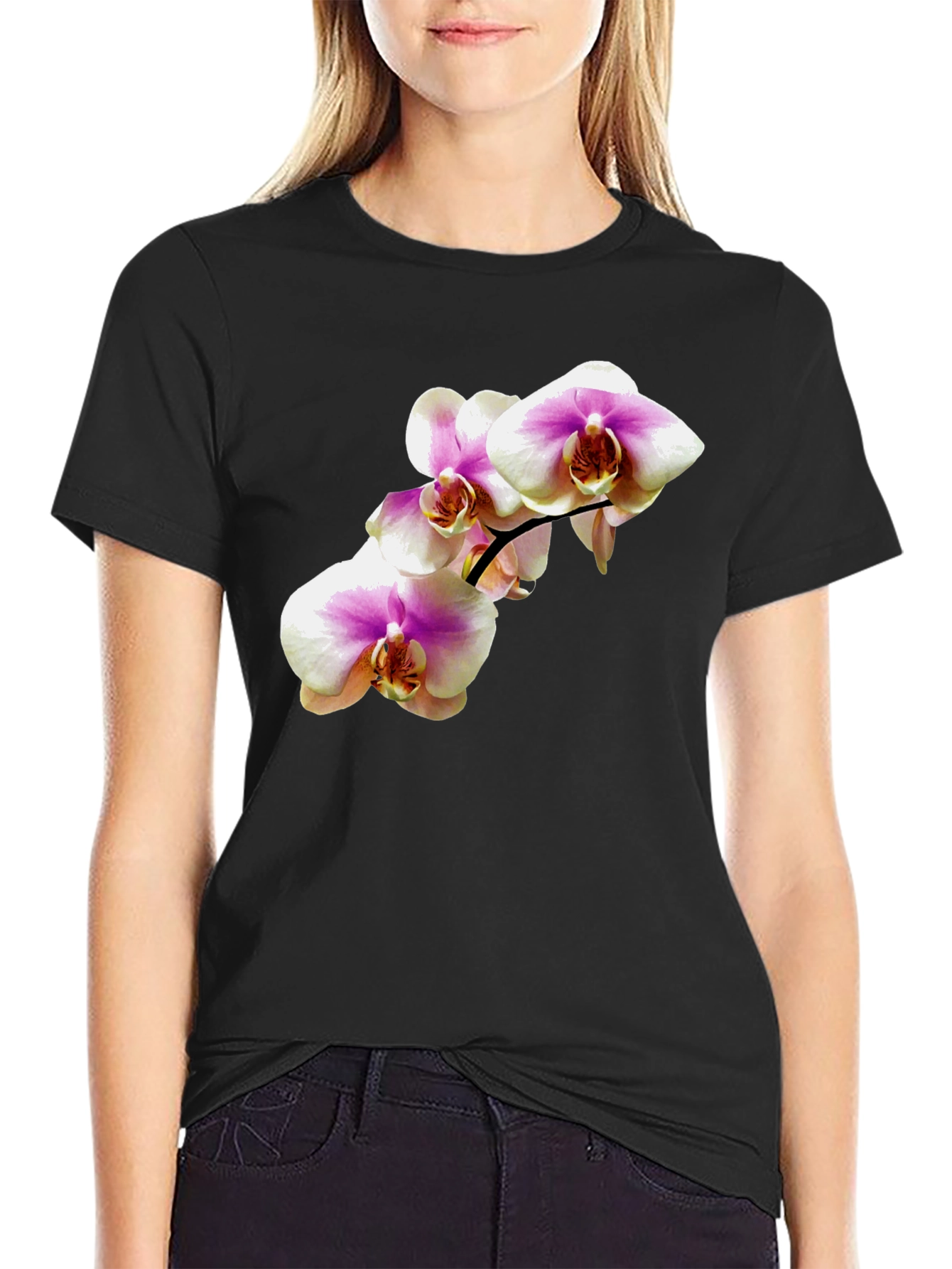 Black Orchid Flower Graphic Tee - Stylish Casual Wear view 2