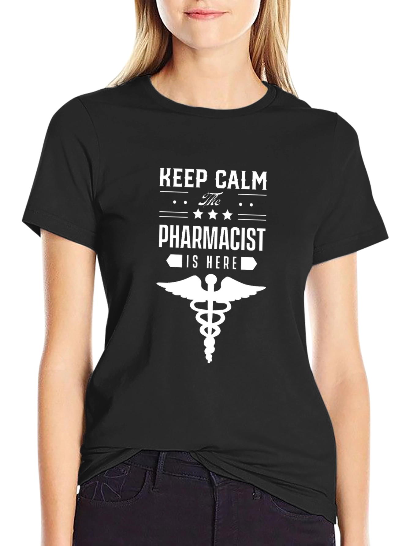 Black Keep Calm Pharmacist T-Shirt - Funny Pharmacy Gift view 2