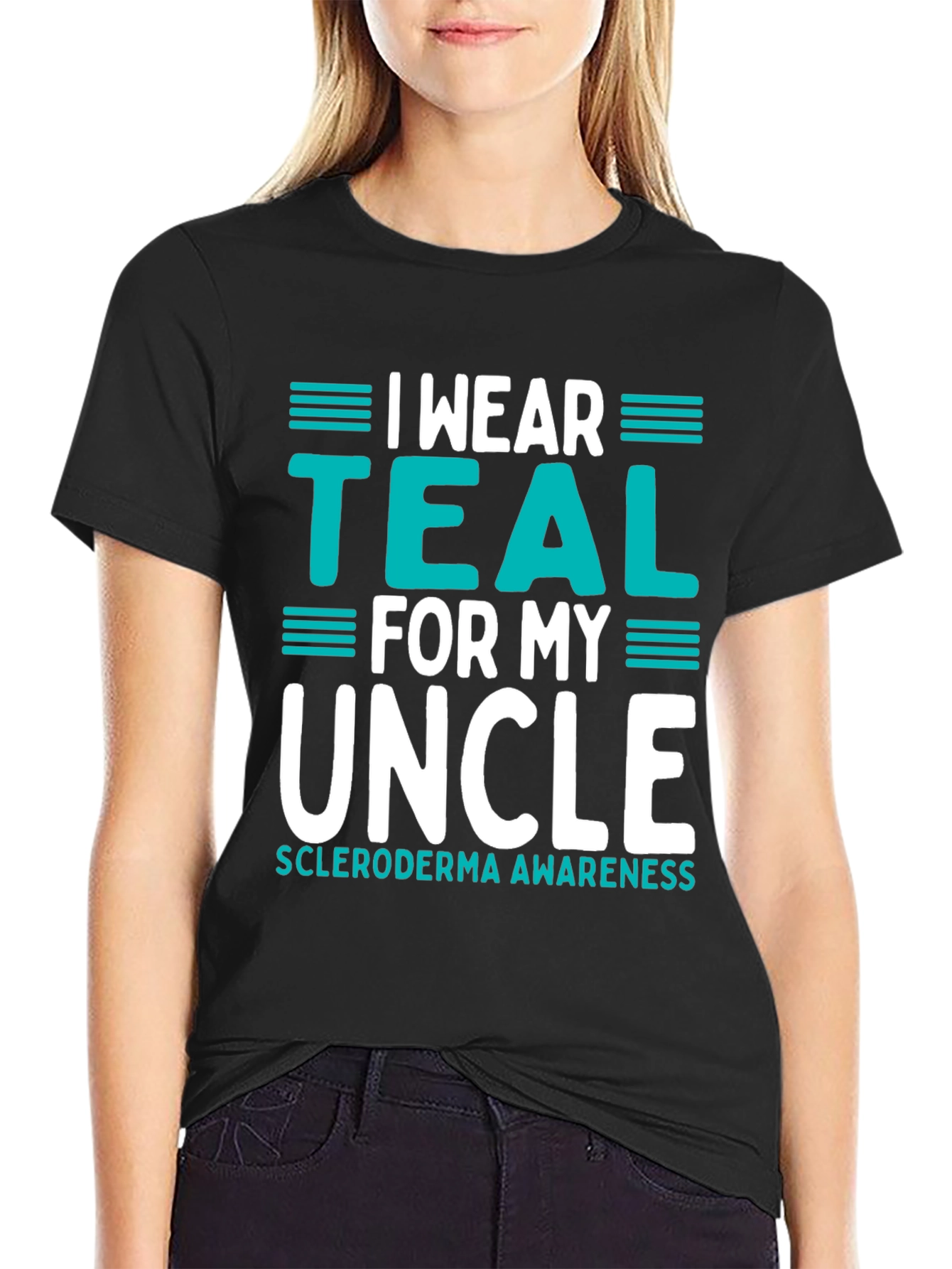Black I Wear Teal For My Uncle T-Shirt Scleroderma Awareness Tee view 2