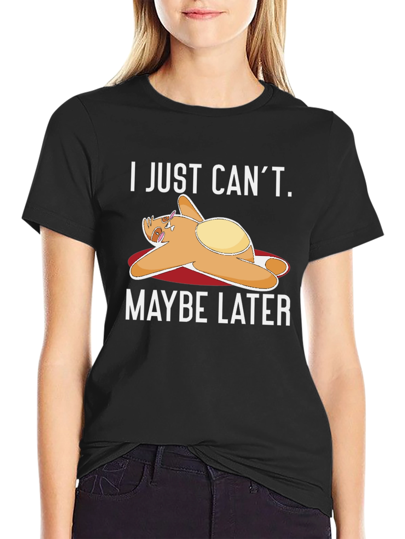 Black Lazy Sloth T-Shirt - "I Just Can't. Maybe Later" view 2