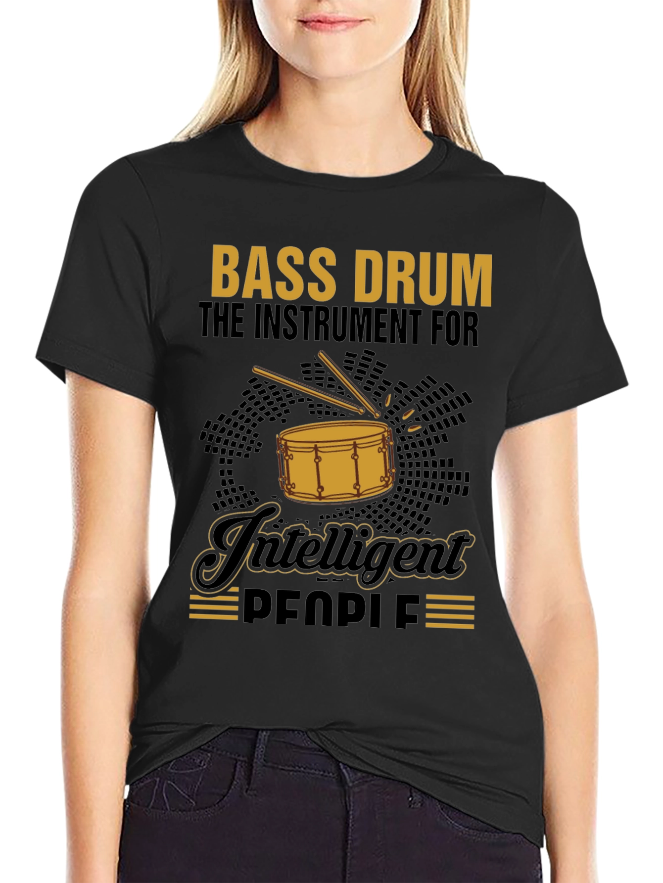 Black Bass Drum Intelligent People T-Shirt view 2
