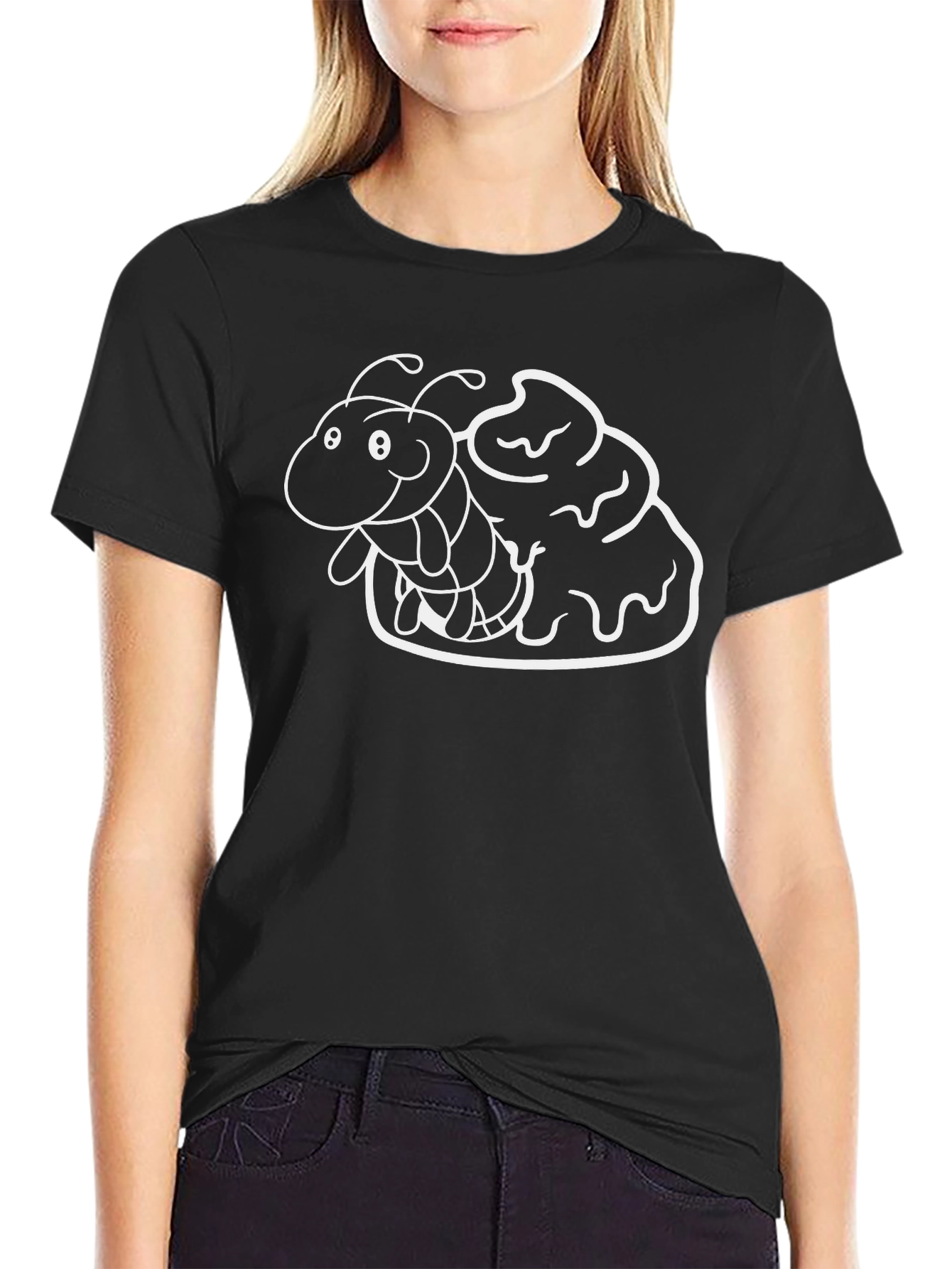 Black Cartoon Insect on Chocolate T-Shirt view 2