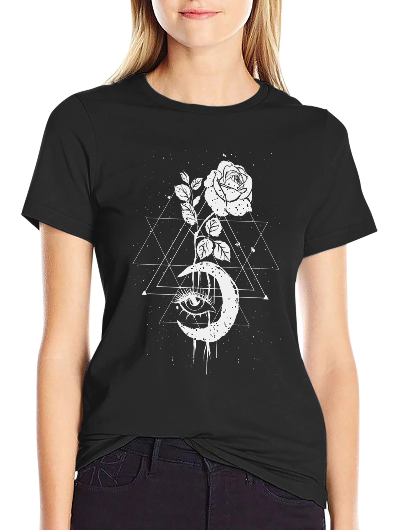 Black Mystic Rose Moon Graphic Tee - Black view 2