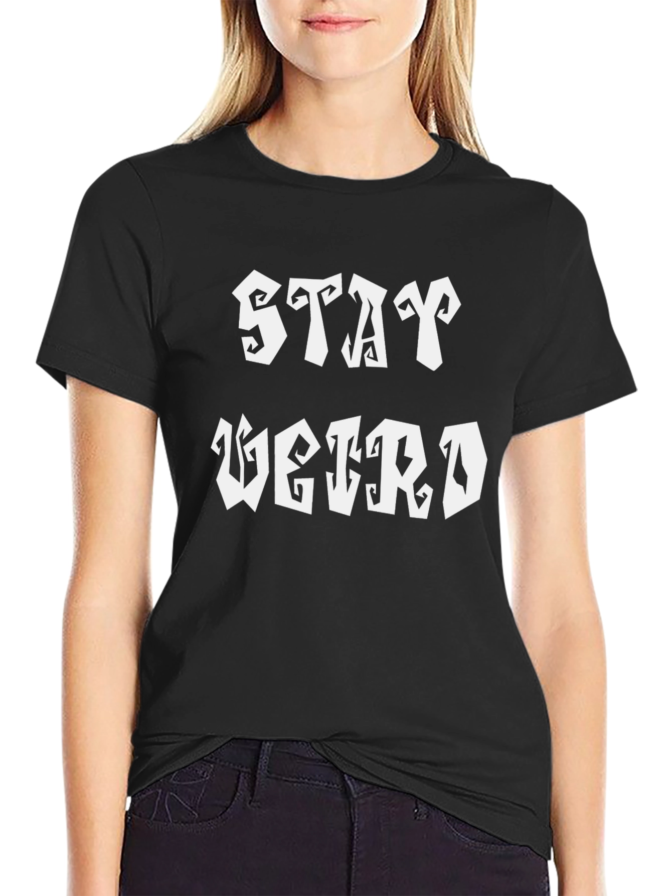 Black Stay Weird T-Shirt - Unique Graphic Tee view 2