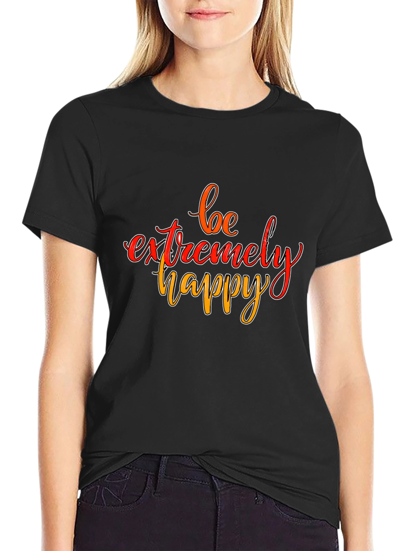 Black Be Extremely Happy Graphic Tee - Black view 2