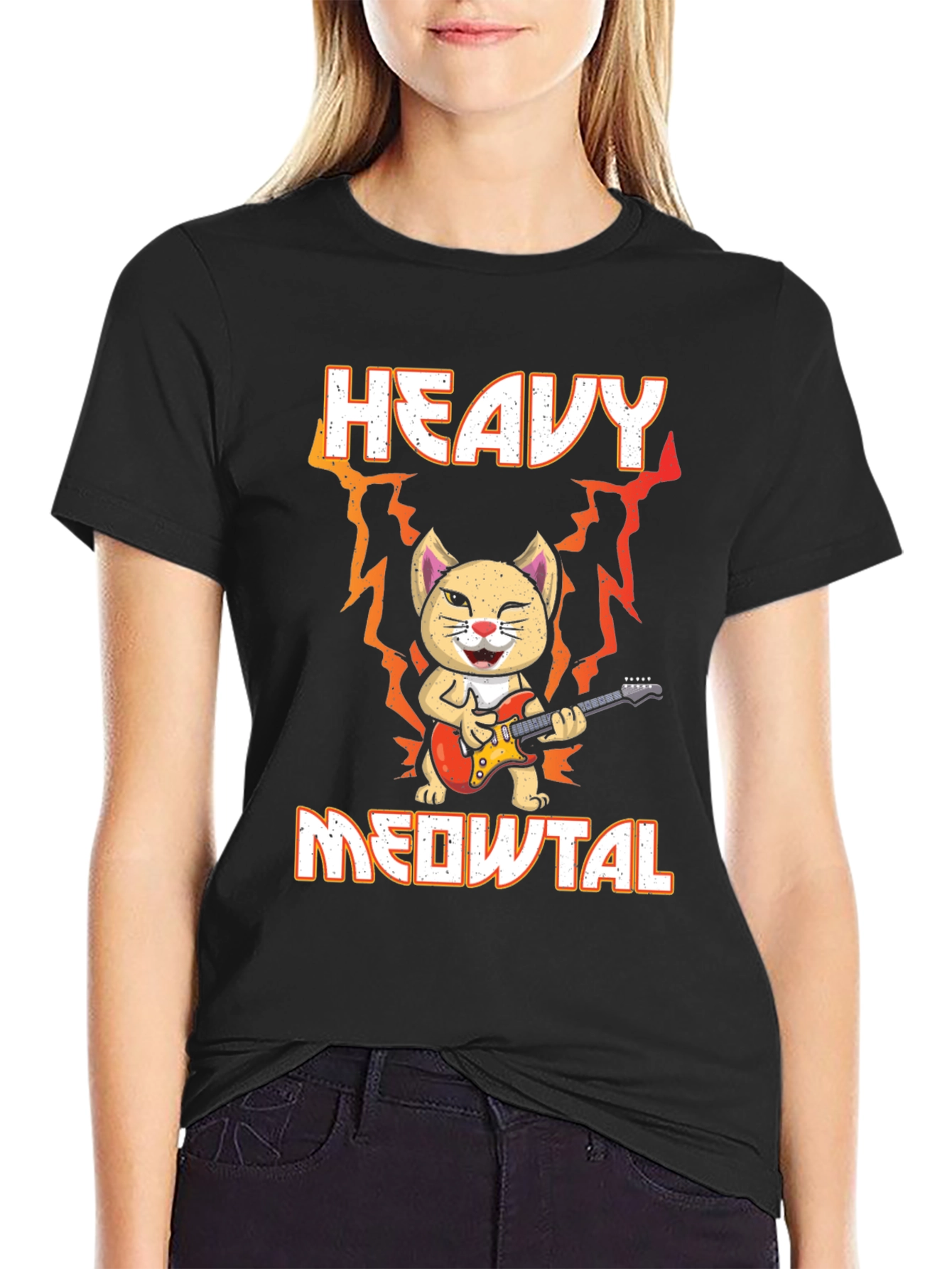 Black Heavy Meowtal Cat T-Shirt view 2
