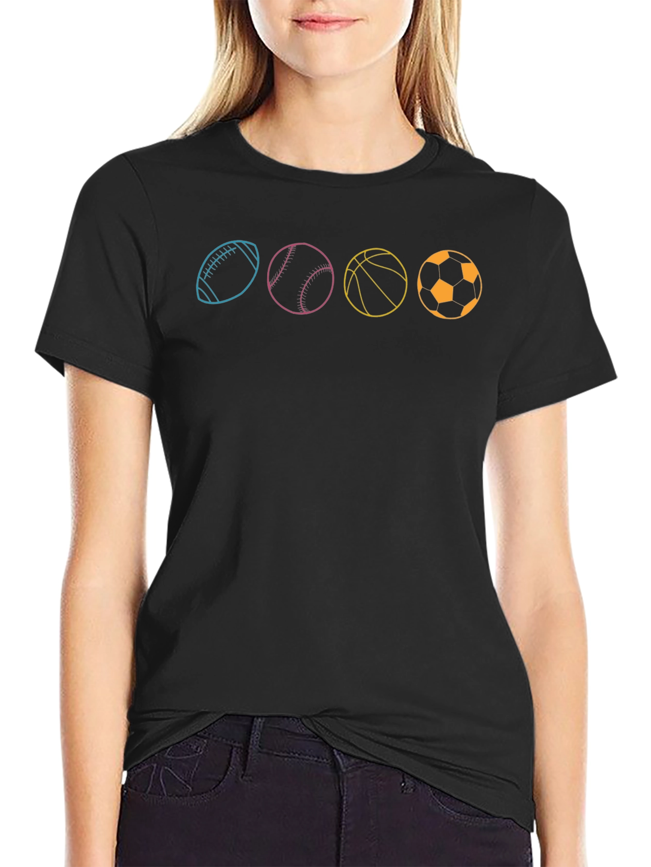 Black Sports Balls Graphic Tee - Black Cotton T-Shirt view 2
