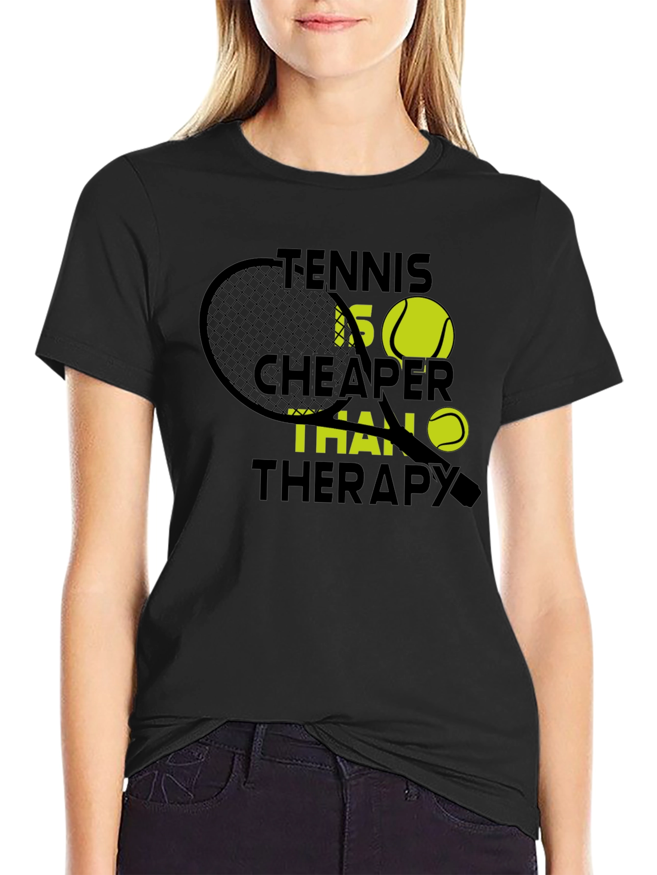 Black Tennis Cheaper Than Therapy Graphic T-Shirt view 2