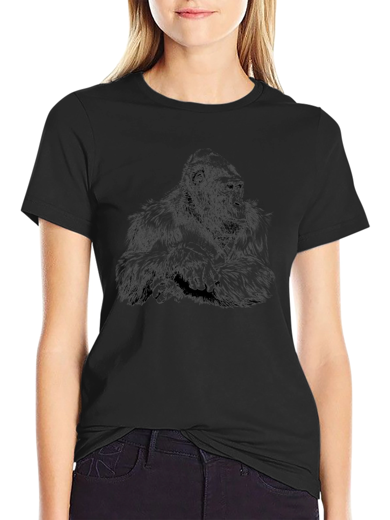 Black Gorilla Graphic Print Black T-Shirt view 2