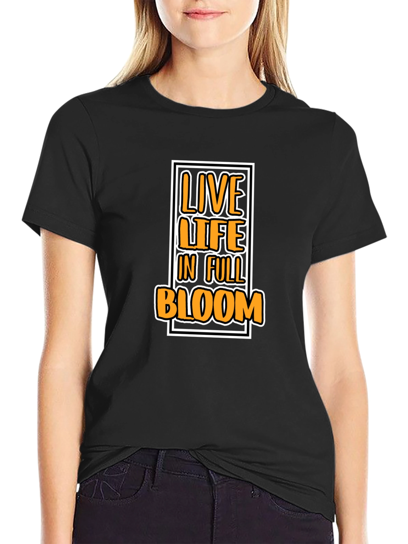 Black Live Life in Full Bloom Graphic Tee - Black Cotton T-Shirt view 2