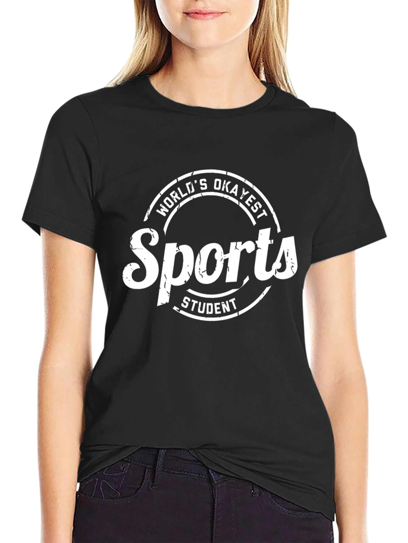Black World's Okayest Sports Student Black Tee view 2