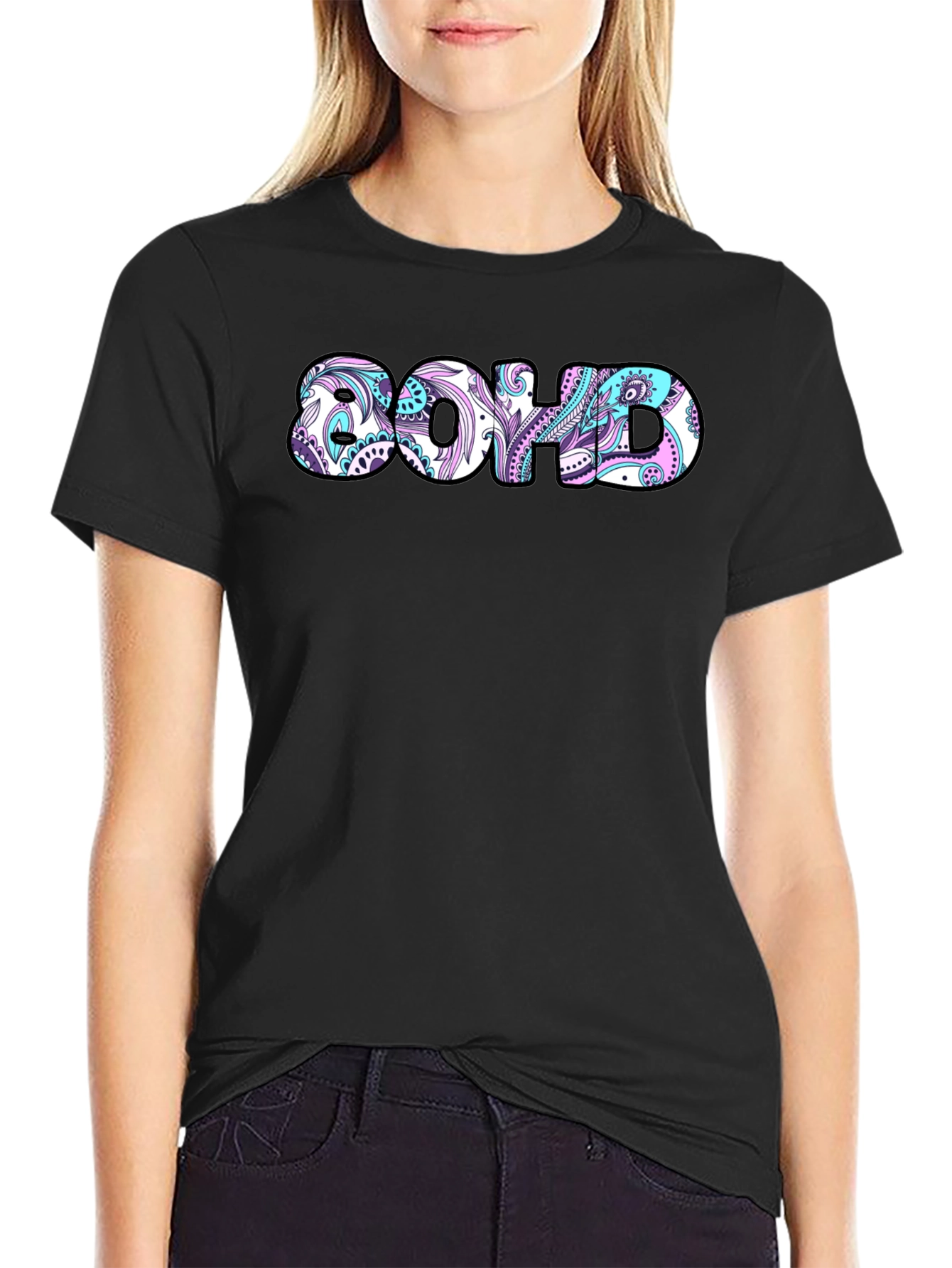 Black Patterned Boho T-Shirt view 2