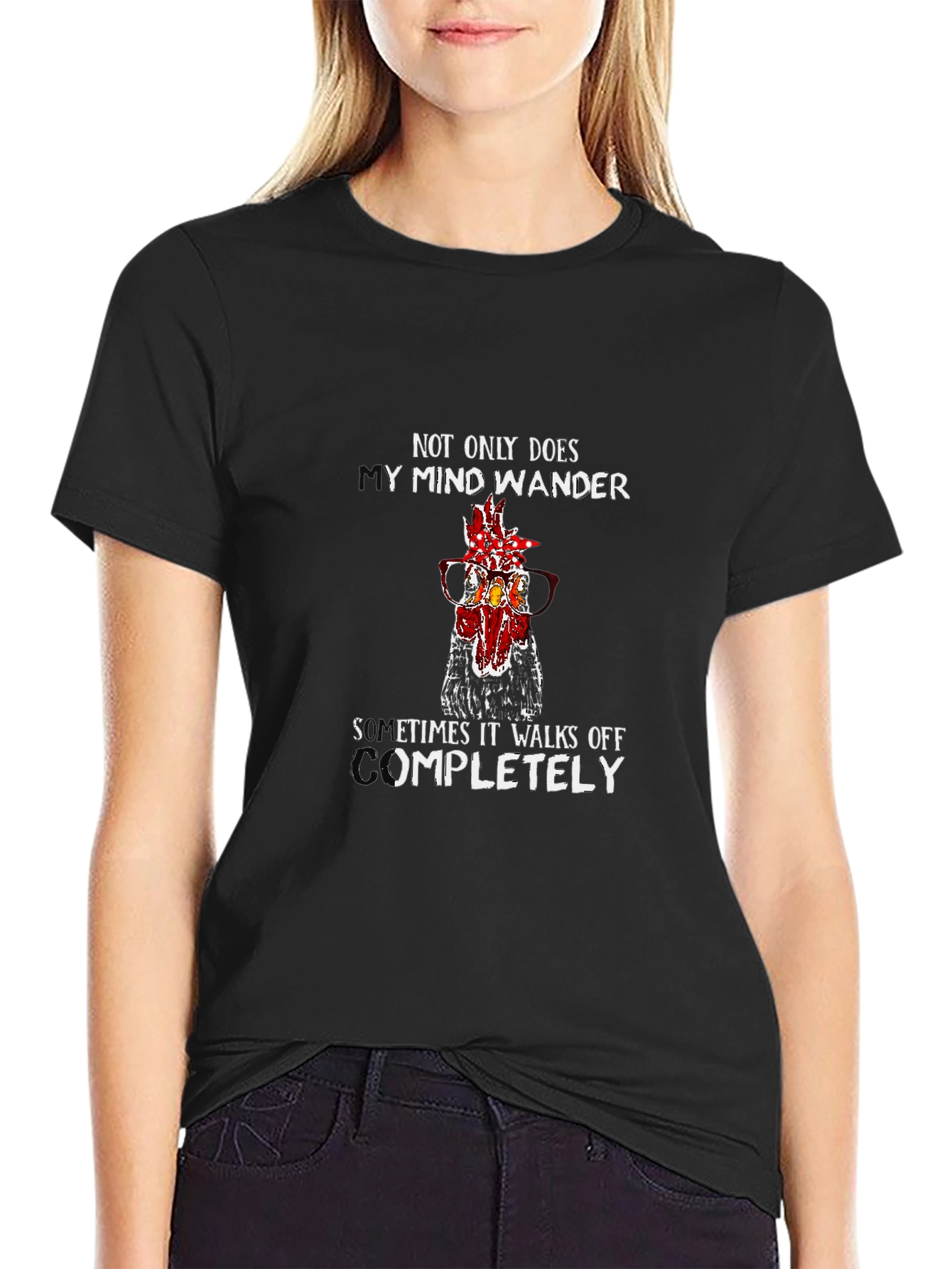 Black Funny Chicken Mind Wander T-Shirt view 2