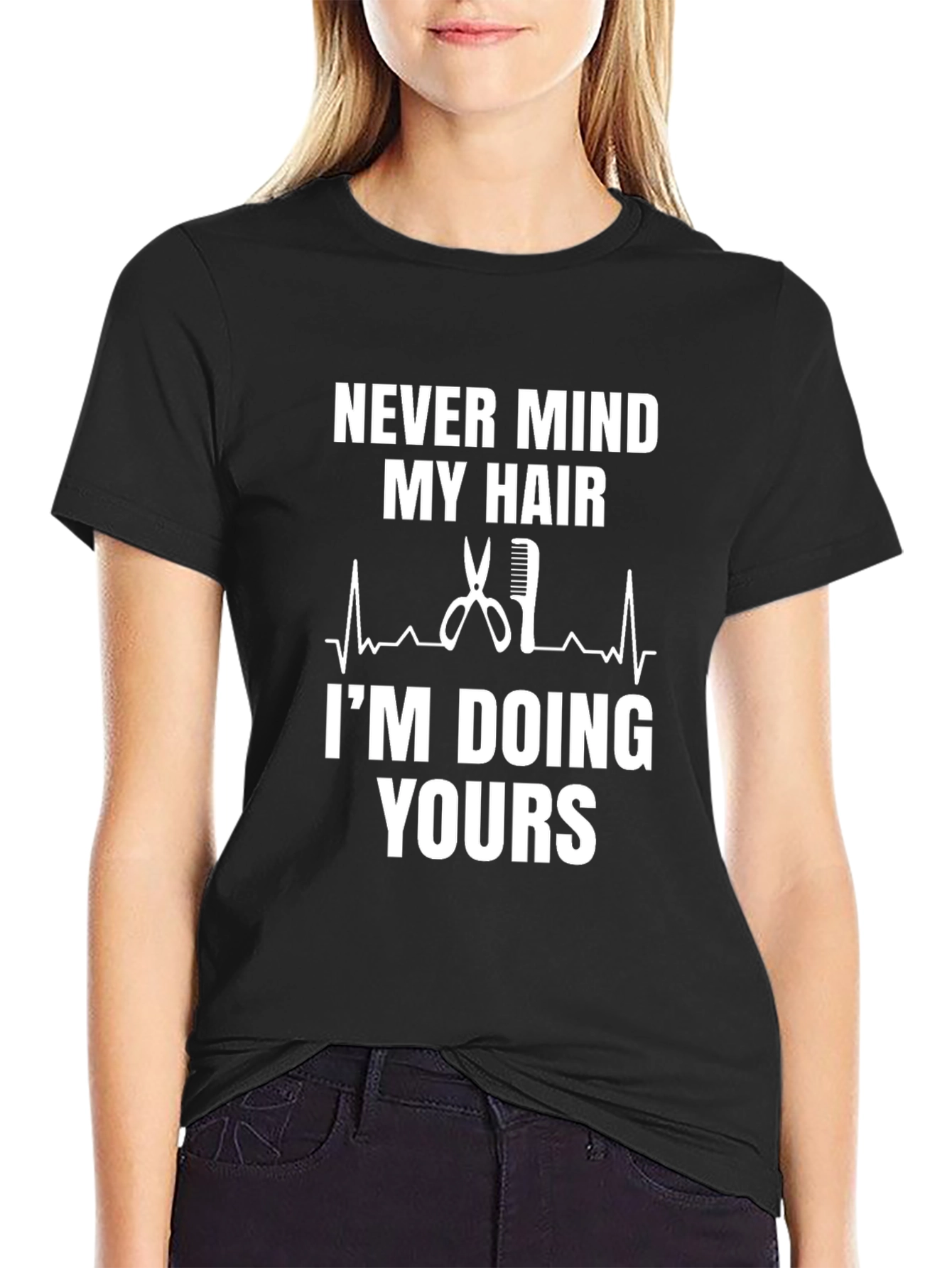 Black Funny Barber T-Shirt - "Never Mind My Hair I'm Doing Yours" view 2