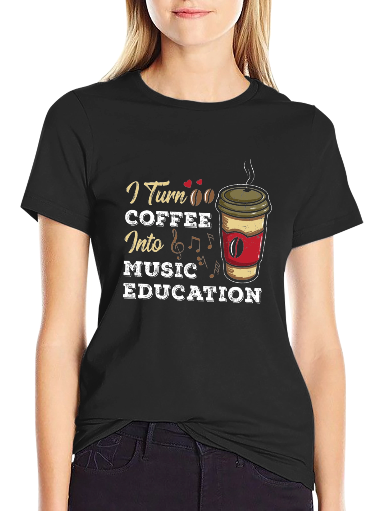 Black I Turn Coffee Into Music Education T-Shirt view 2