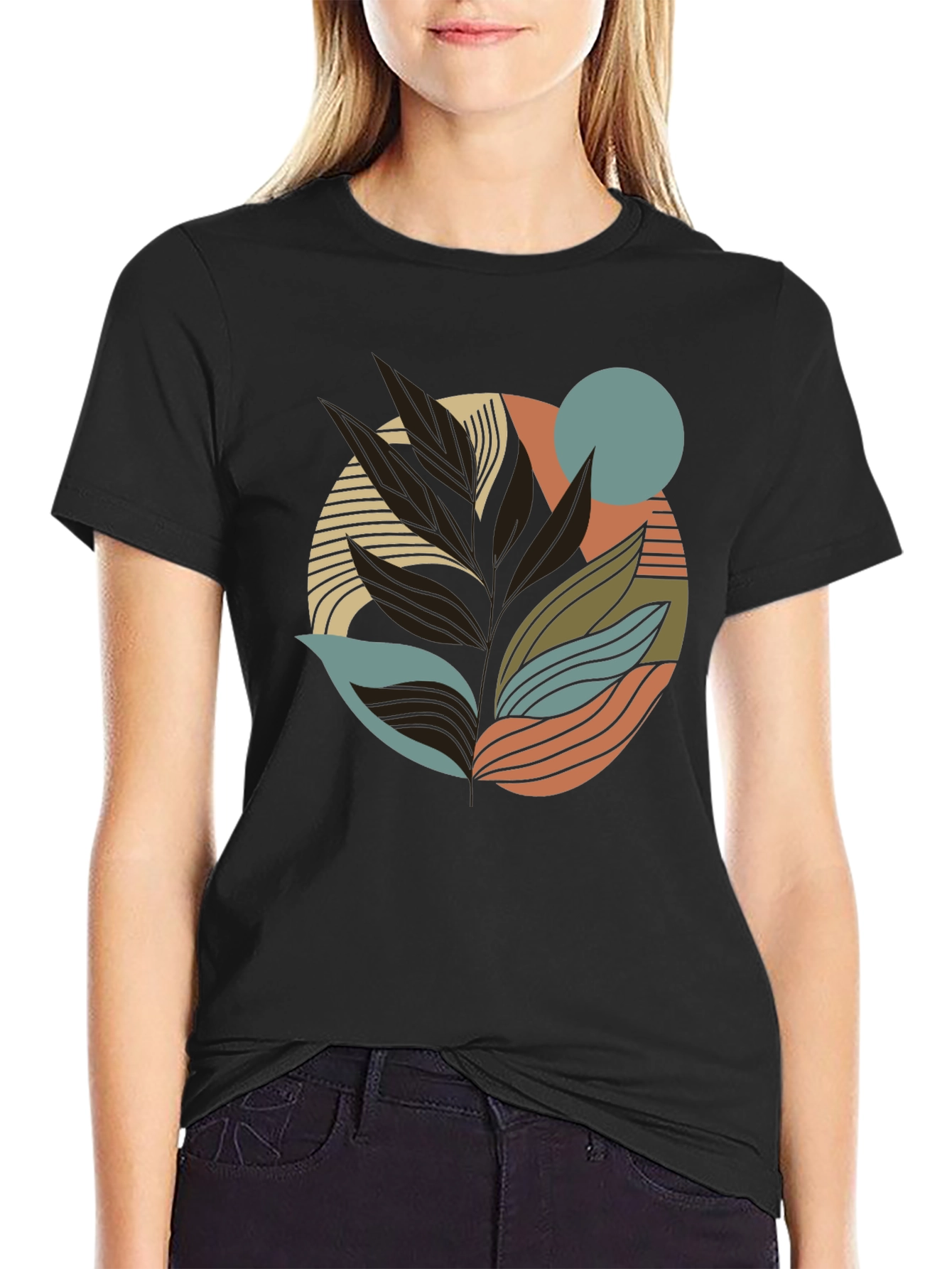 Black Abstract Leaf Graphic Print Tee view 2