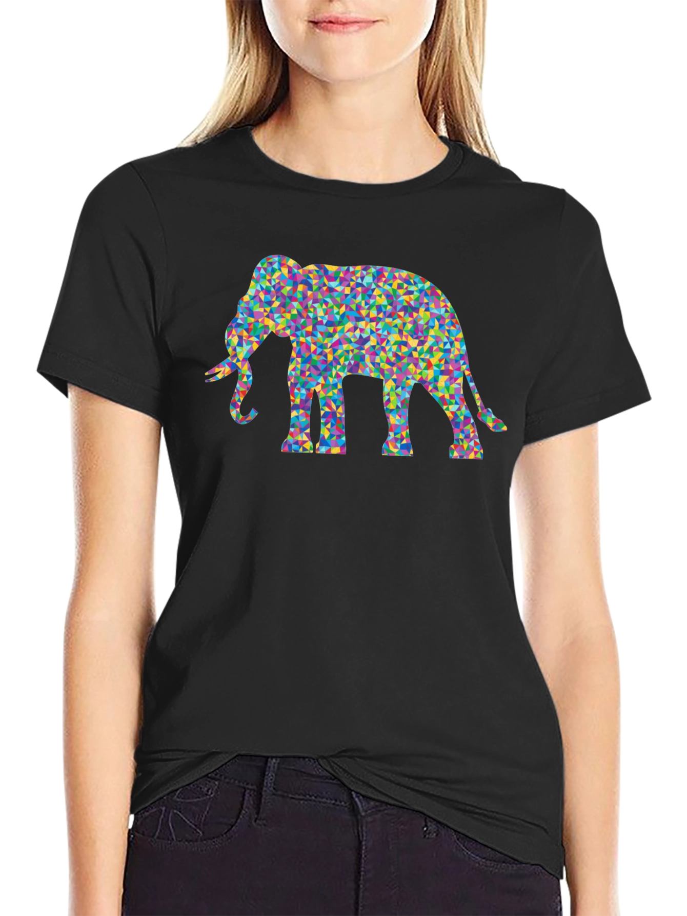 Black Mosaic Elephant Tee - Funky Graphic T-Shirt view 2