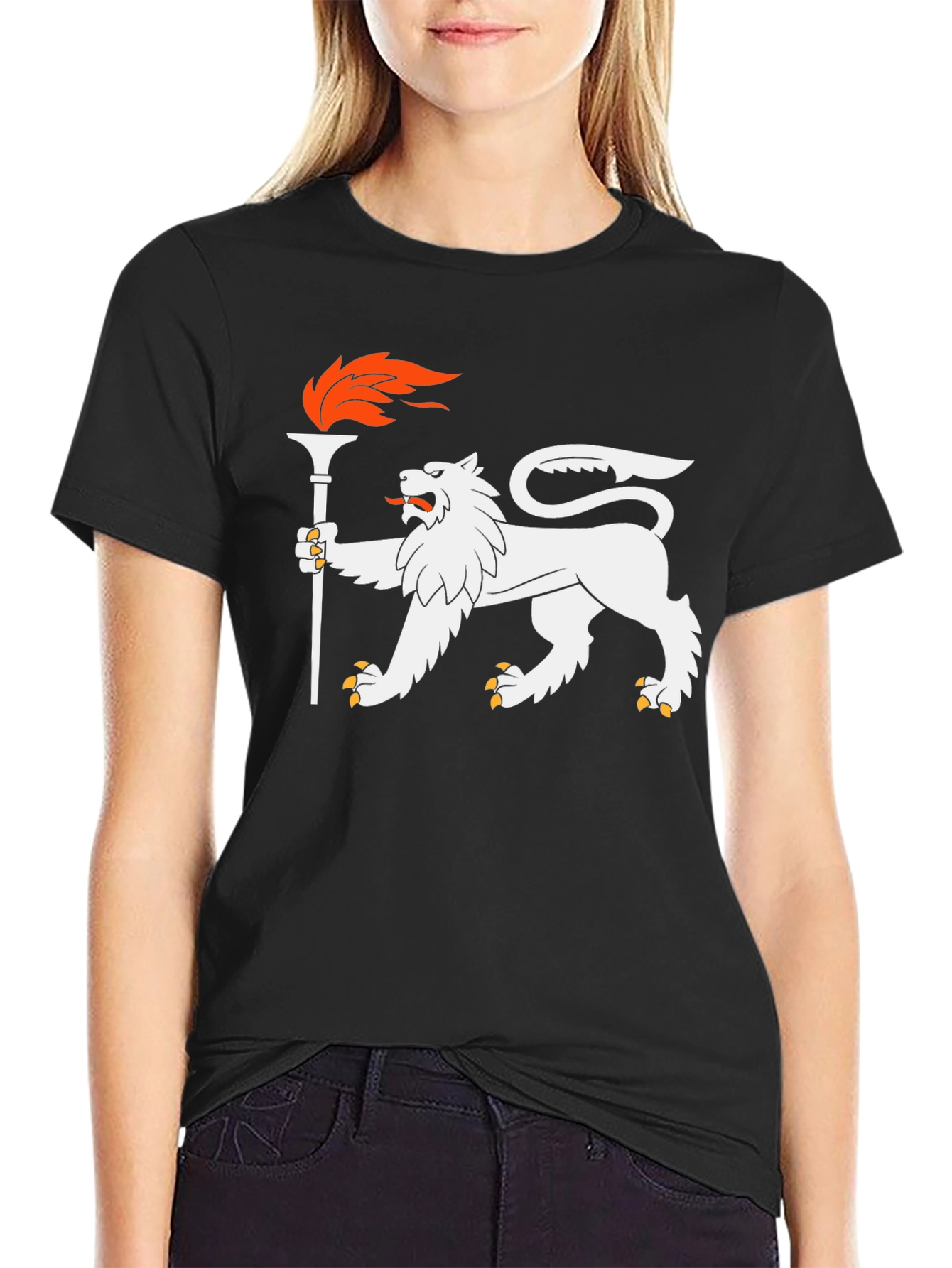 Black Lion Torchbearer Graphic Tee - Cool Black T-Shirt view 2