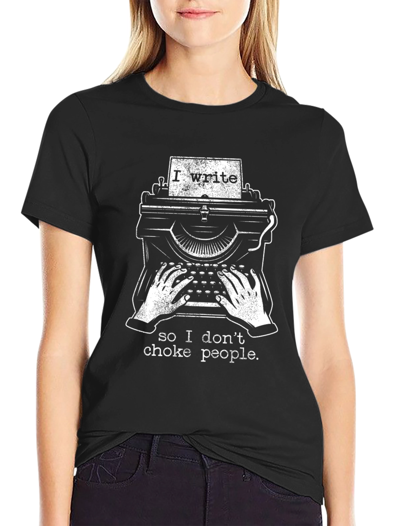 Black I Write So I Don't Choke People T-Shirt view 2