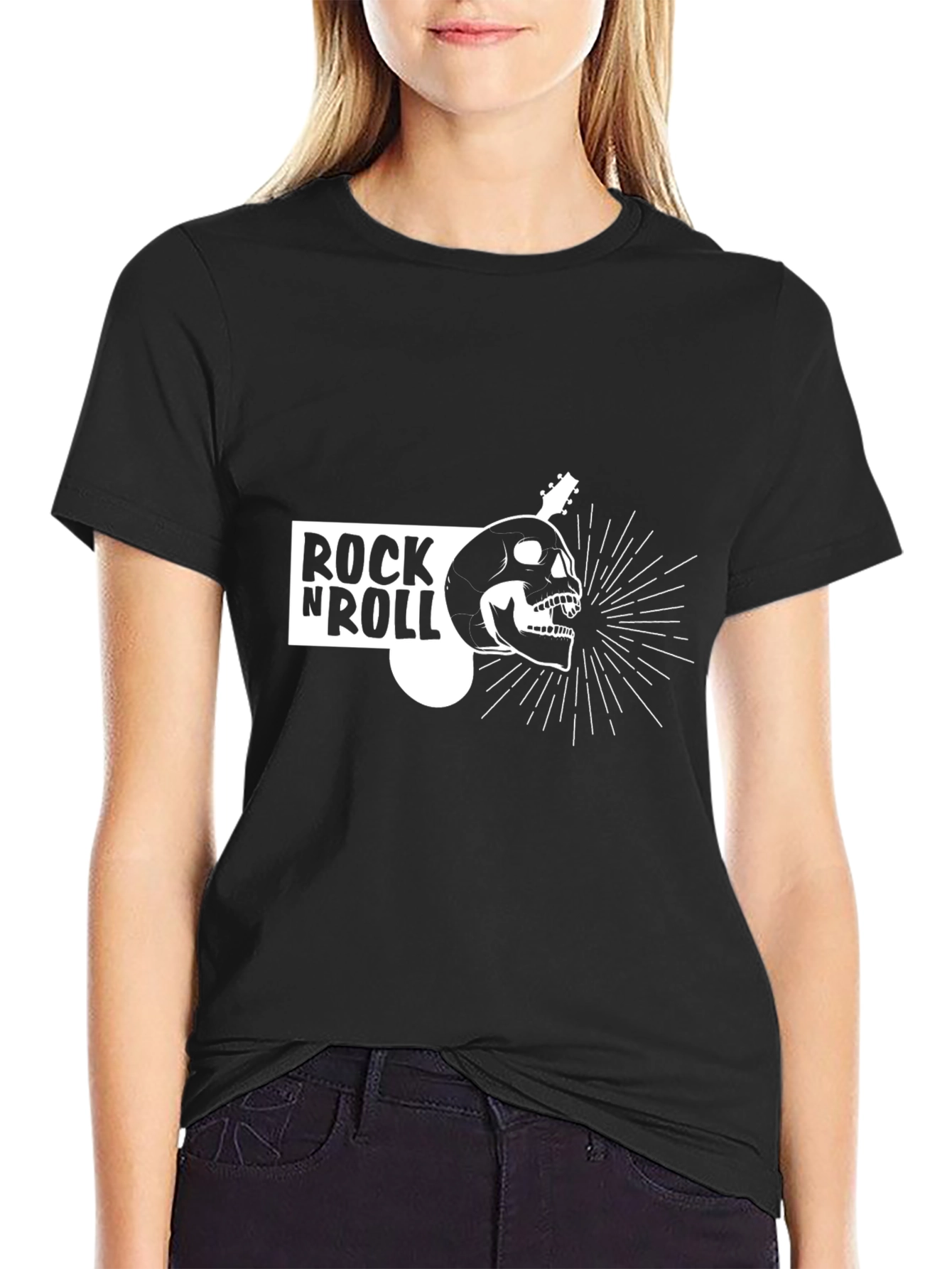 Black Rock N Roll Guitar Skull T-Shirt - Black view 2
