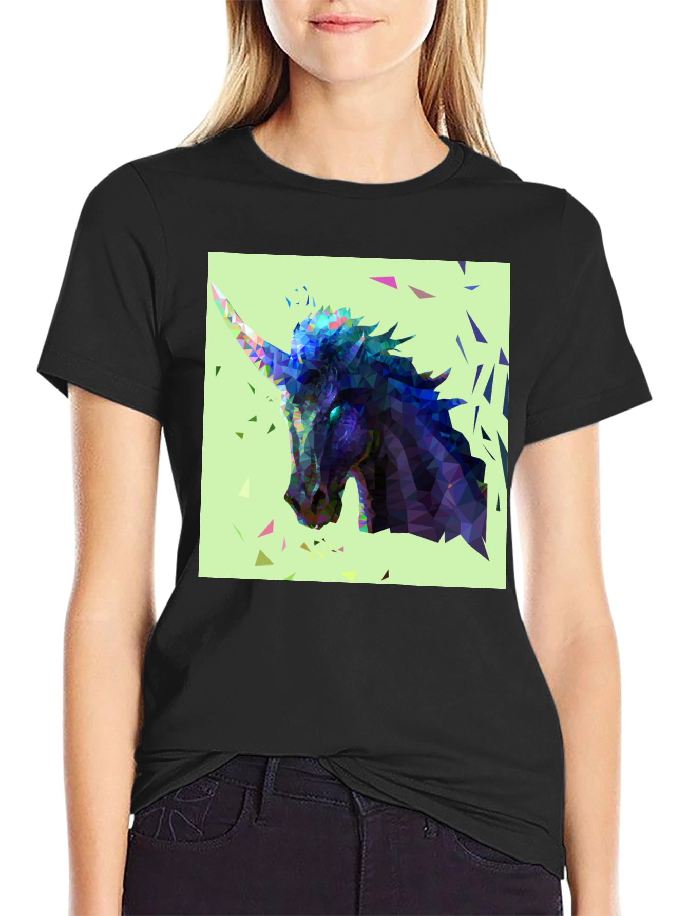 Black Geometric Unicorn Graphic Tee view 2