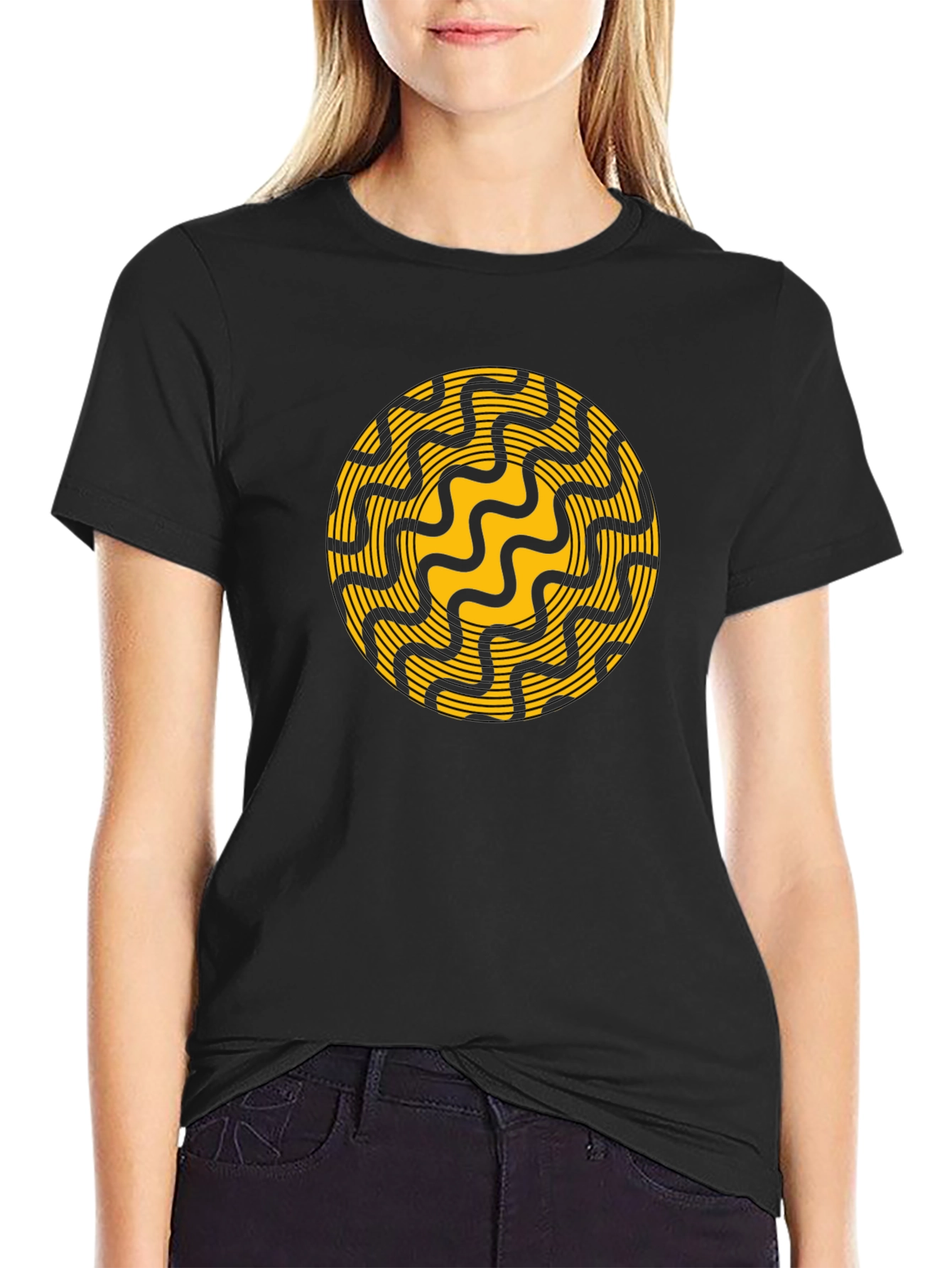 Black Abstract Circle Graphic Tee - Stylish Black T-Shirt view 2
