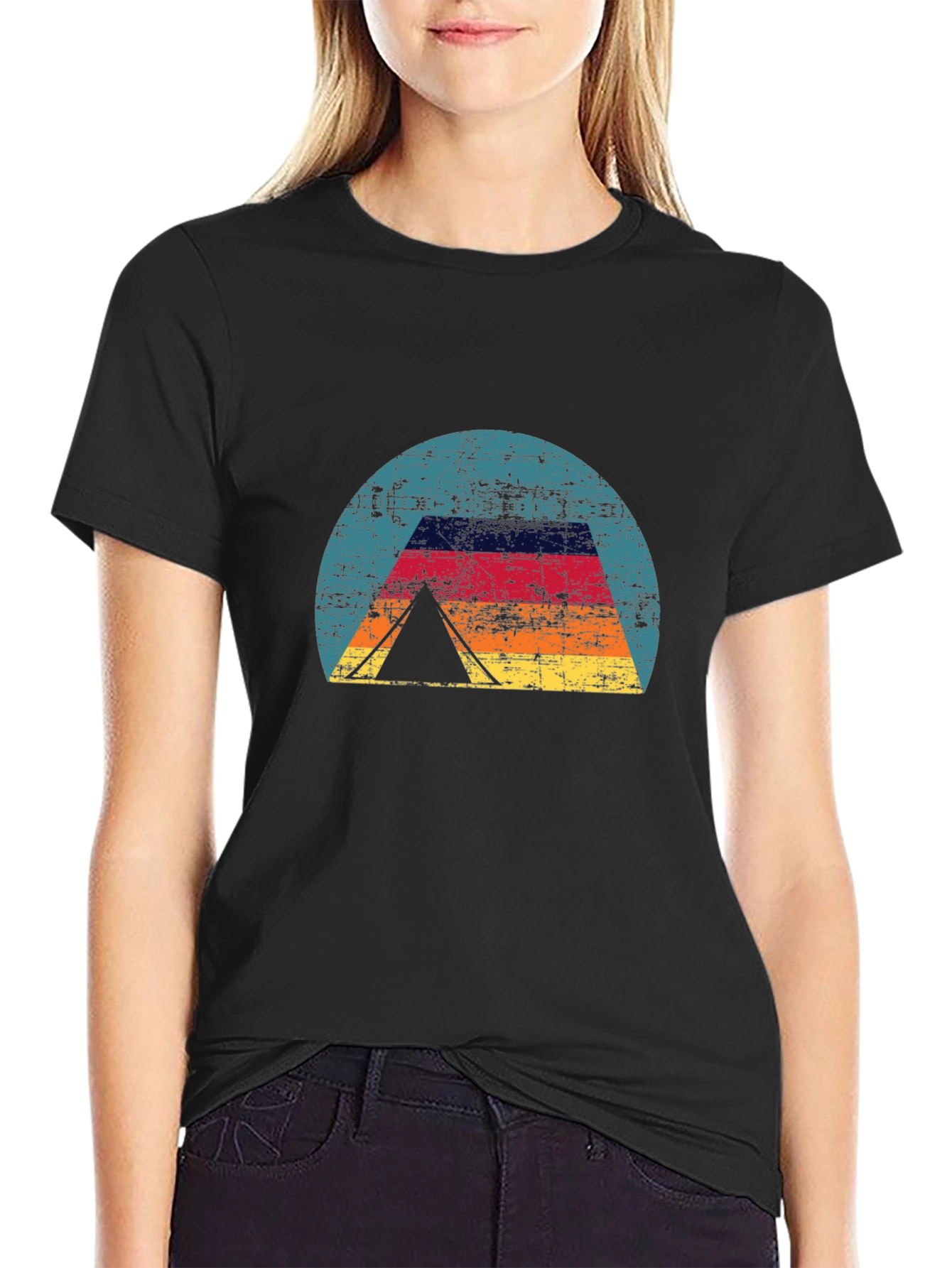 Black Retro Camping Tent T-Shirt - Vintage Style view 2