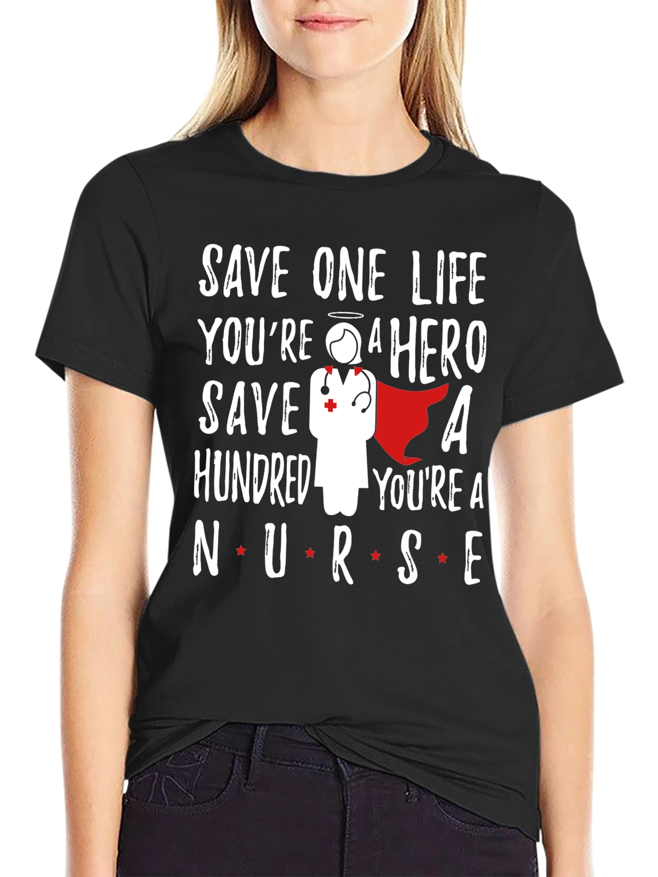 Black Nurse Hero Graphic Tee - Save Lives, You're a Hero! view 2