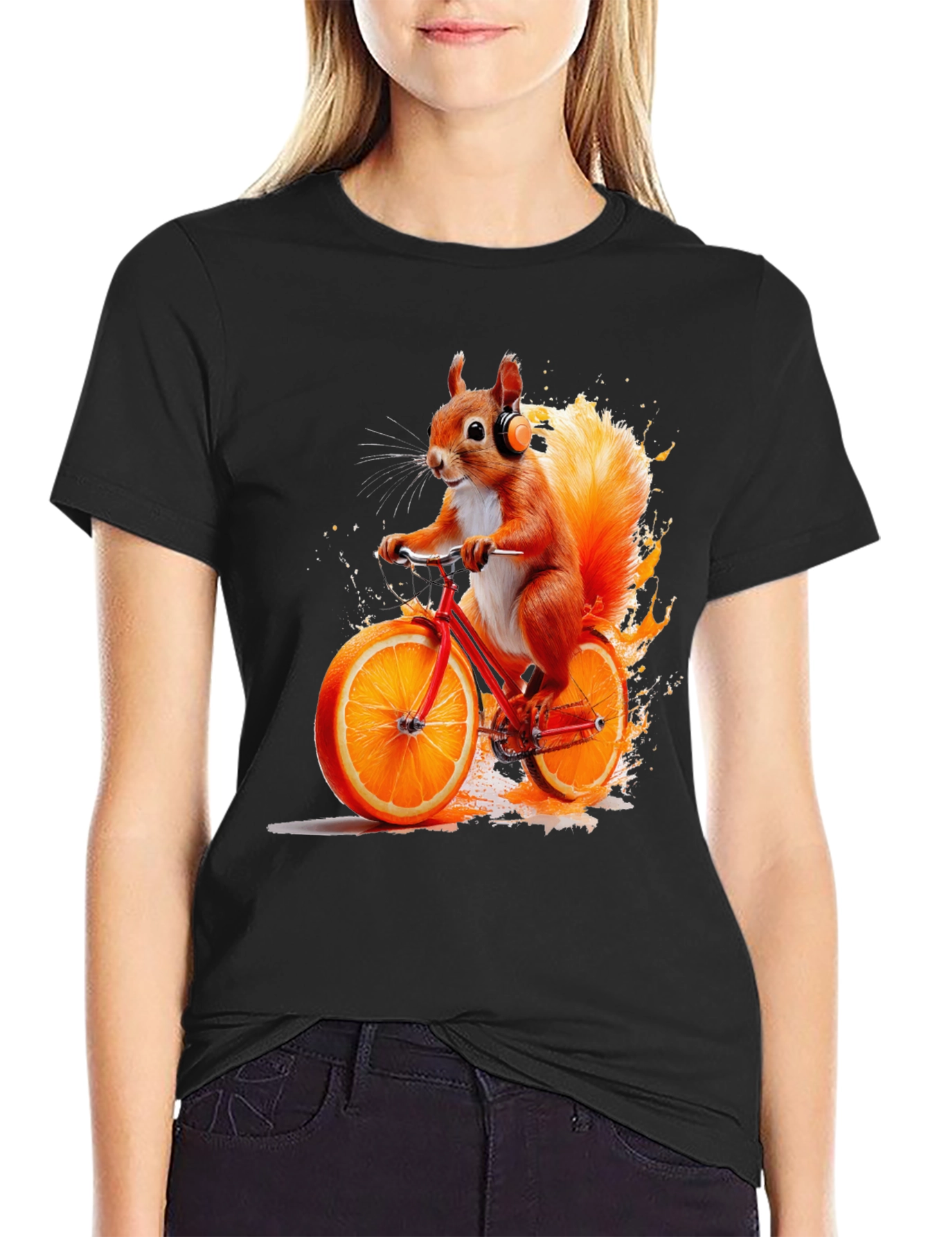 Black Squirrel on Orange Bike T-Shirt view 2
