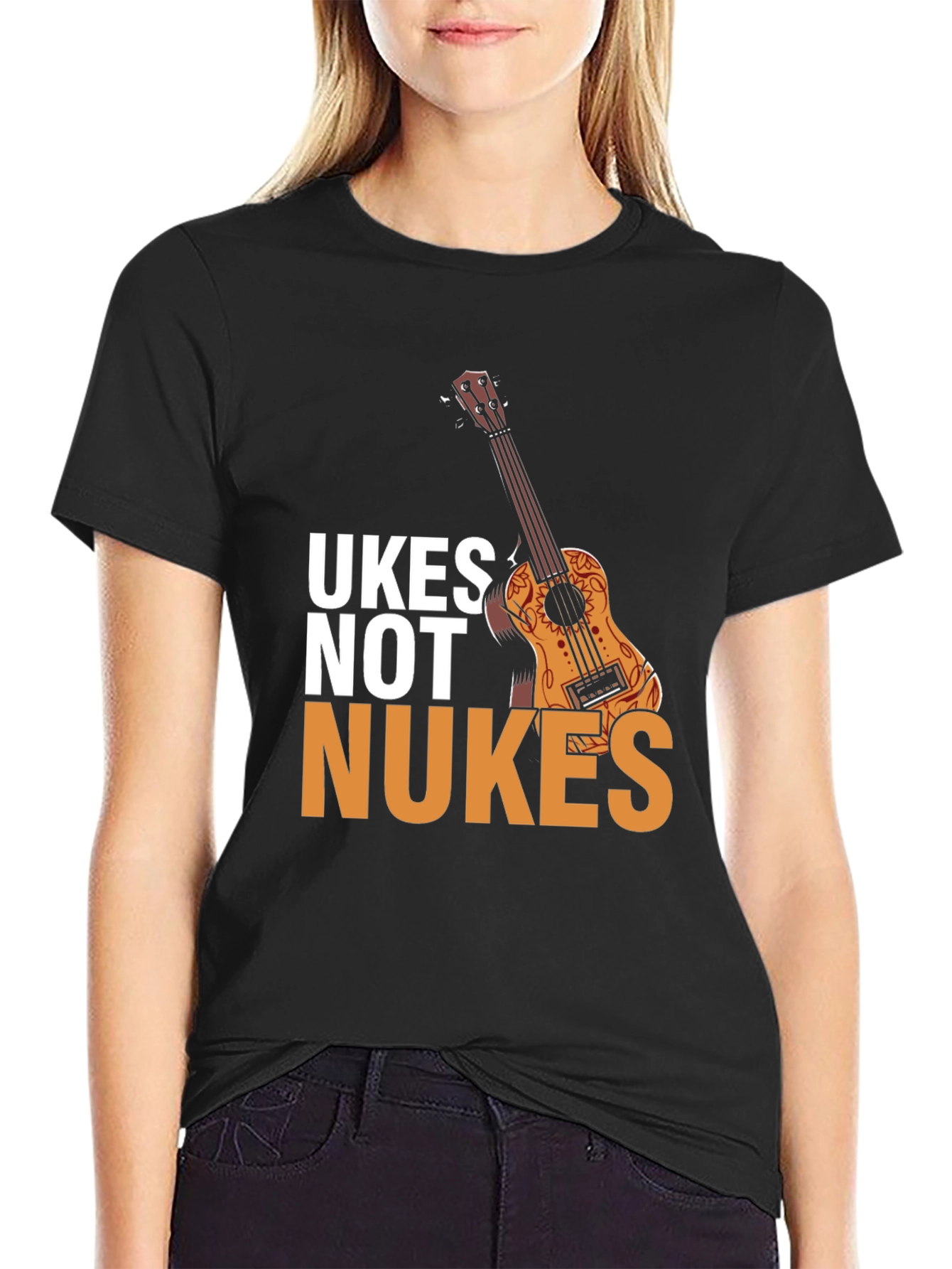 Black Ukes Not Nukes Graphic Tee - Black Cotton Blend view 2