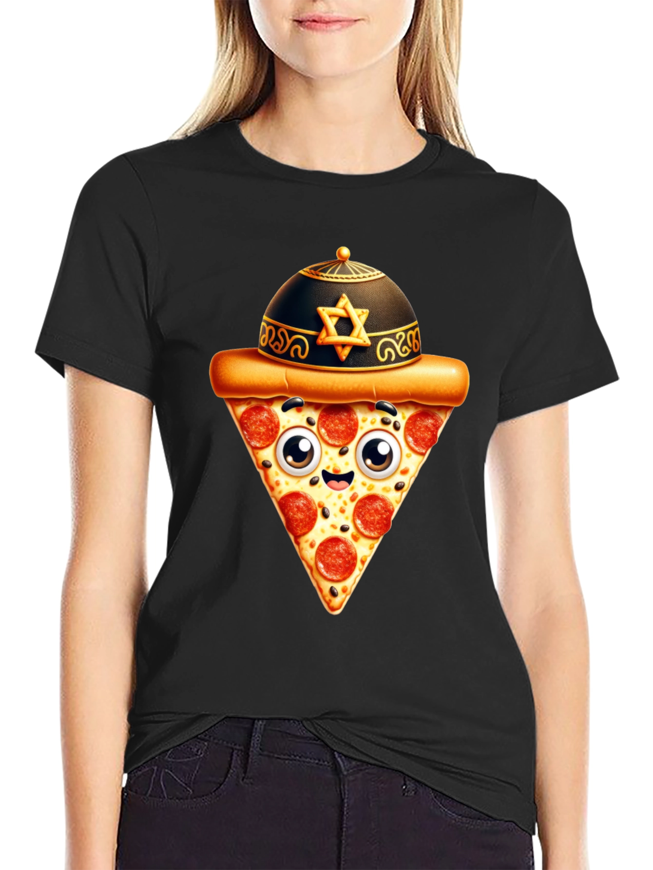 Black Pizza Slice T-Shirt - Funny Foodie Tee view 2