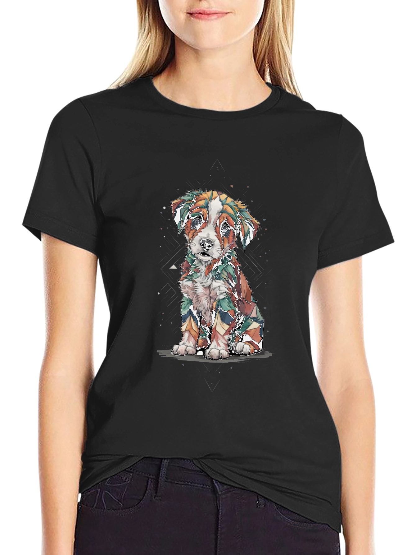 Black Abstract Puppy Graphic Tee - Stylish Black Shirt view 2