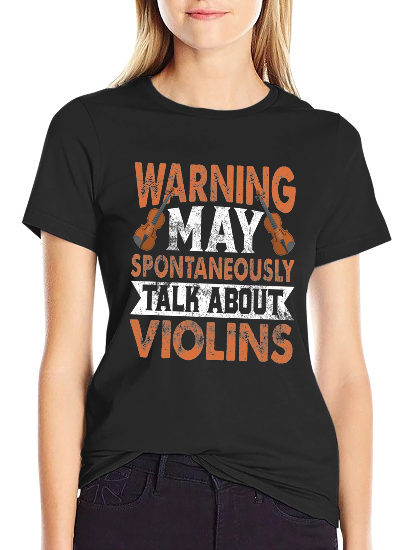 Black Warning May Spontaneously Talk About Violins Graphic T-Shirt view 2