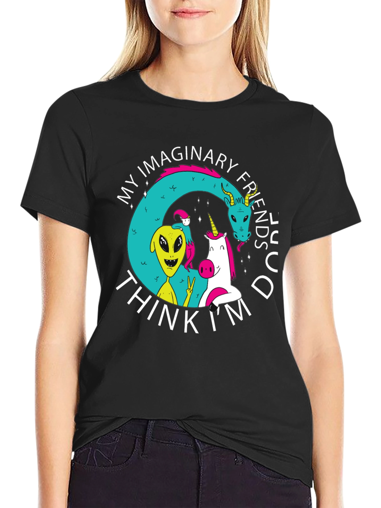 Black My Imaginary Friends Think I'm Dude Black T-Shirt view 2