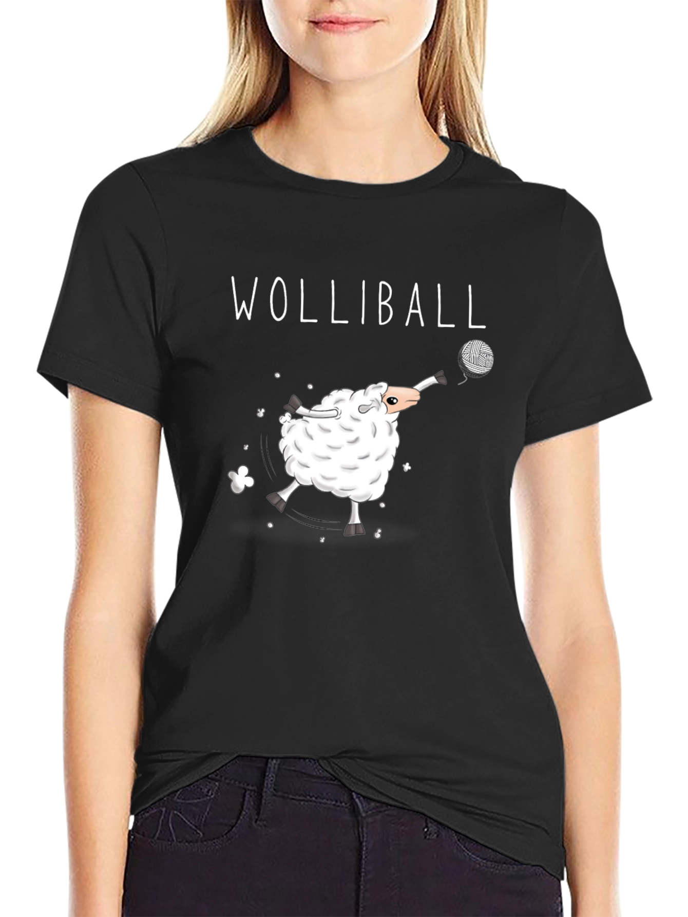 Black Wolliball T-Shirt - Sheep Volleyball Player Cotton Tee view 2