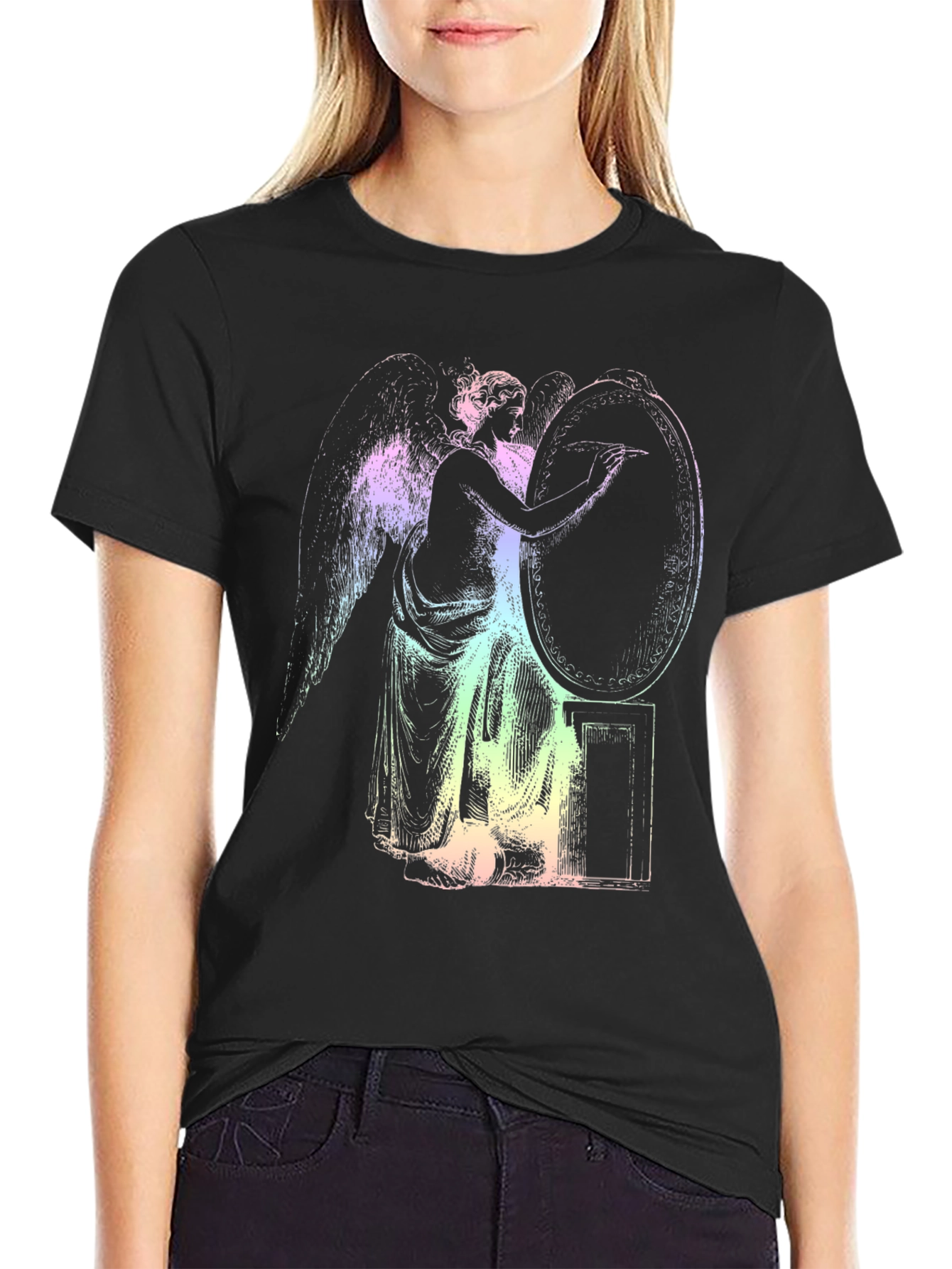 Black Angel Writing in Mirror Graphic T-Shirt view 2