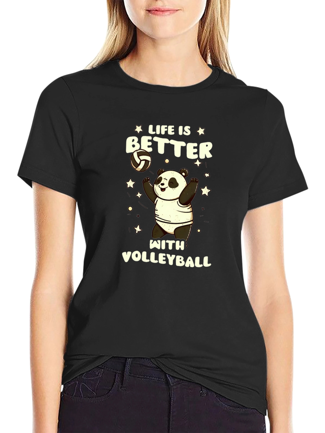 Black Life is Better with Volleyball Panda T-Shirt view 2