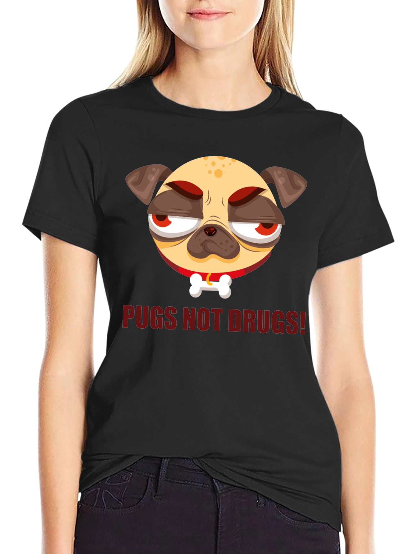 Black Pugs Not Drugs! Graphic Tee view 2