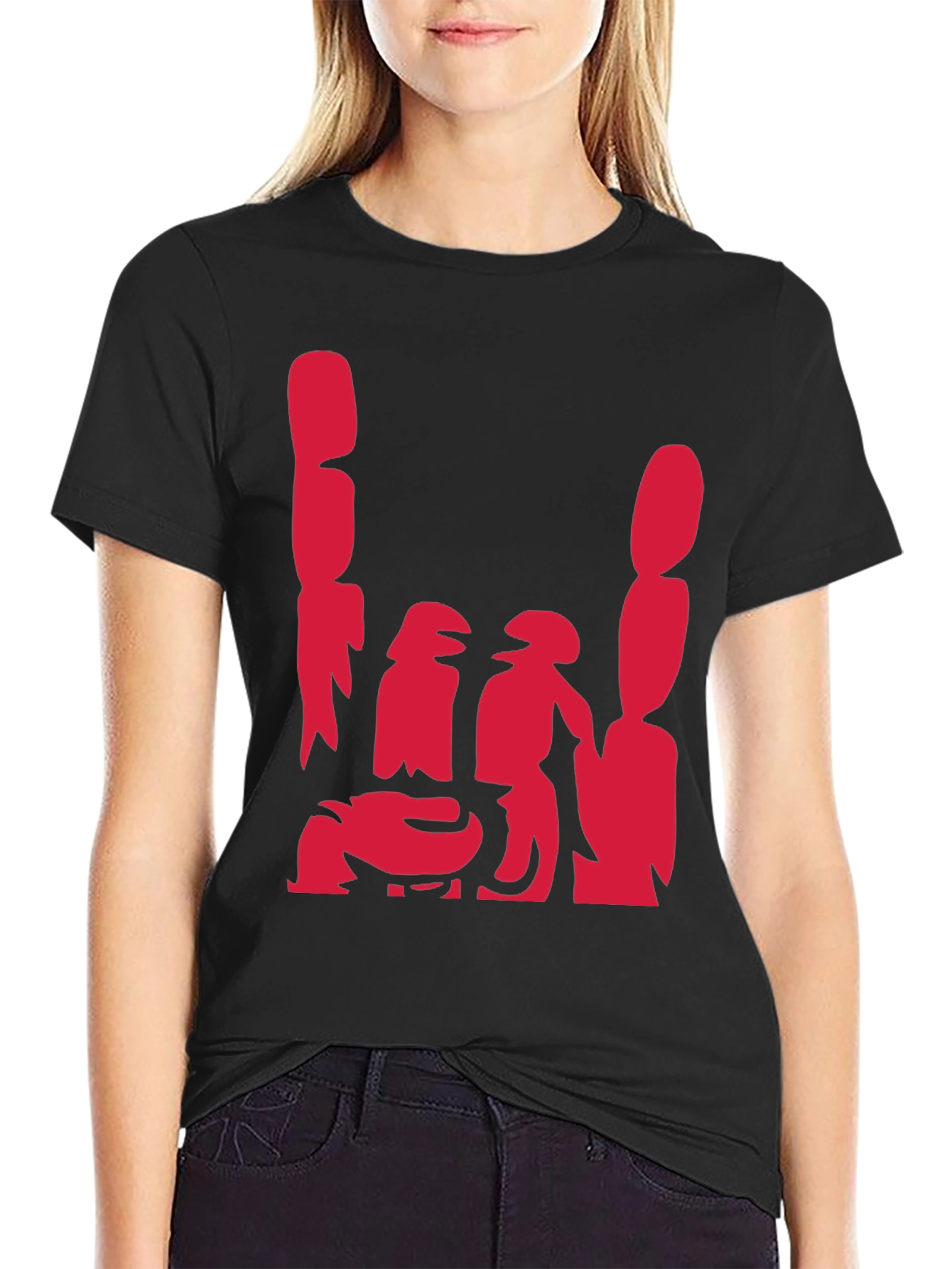Black Abstract Red Graphic Print Black Casual Tee view 2