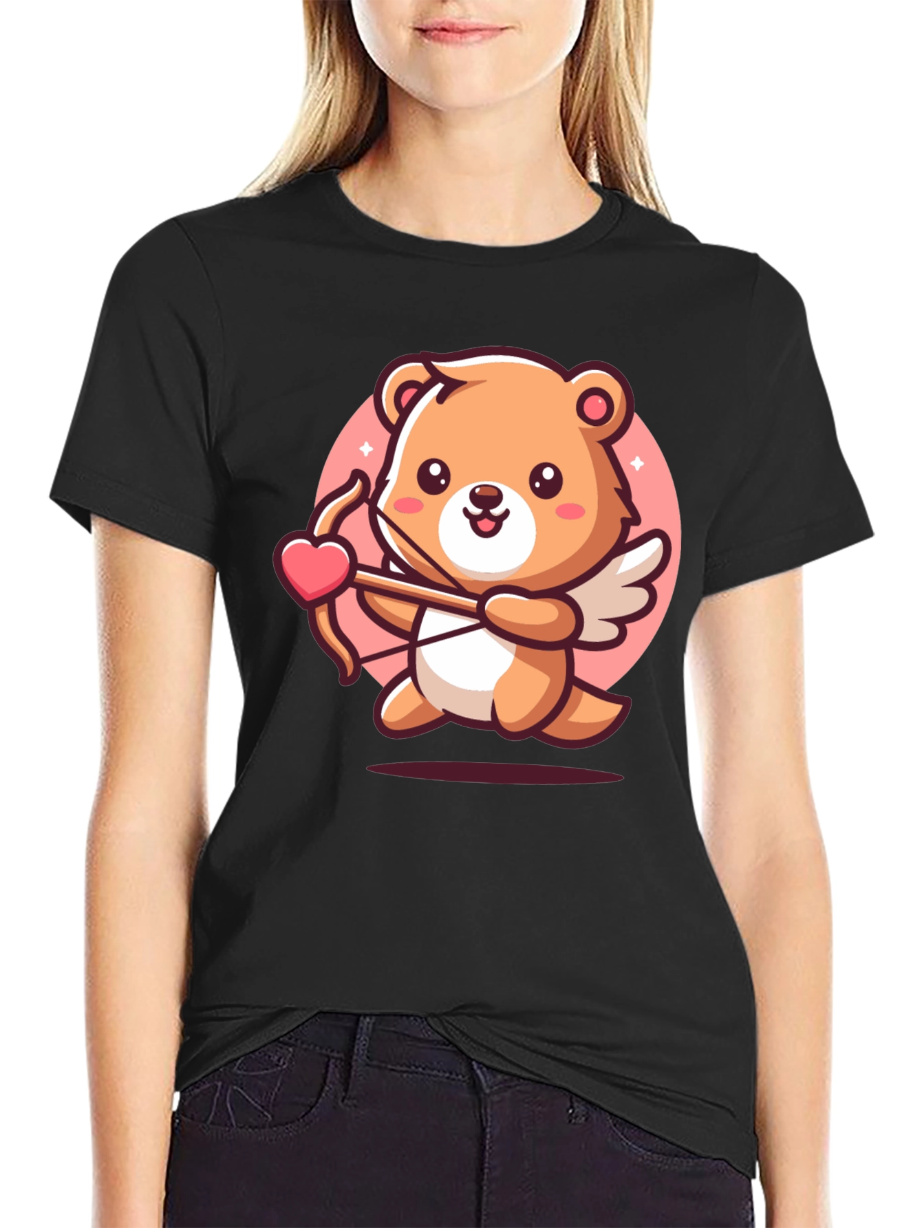 Black Cupid Bear T-Shirt - Valentine's Day view 2